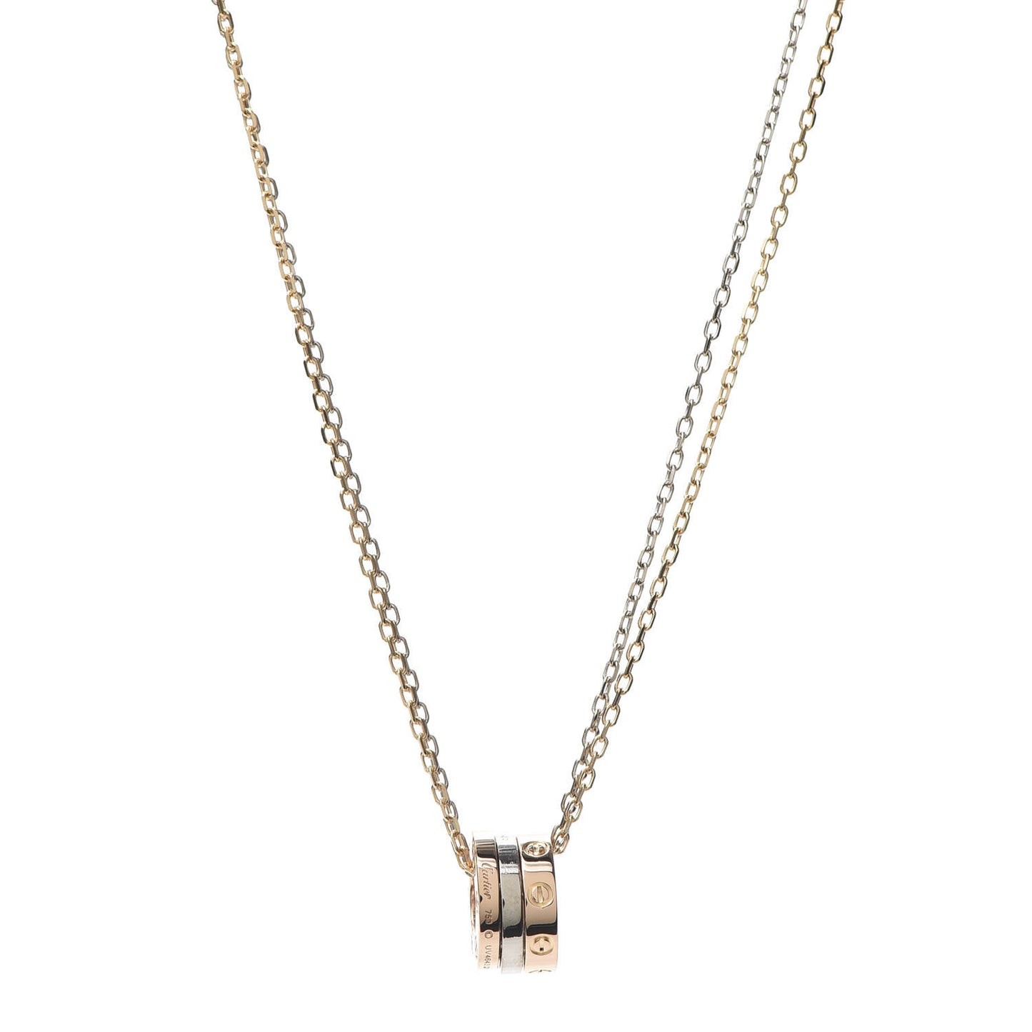 18K White Pink Gold Diamond Three Ring LOVE Pendant Necklace