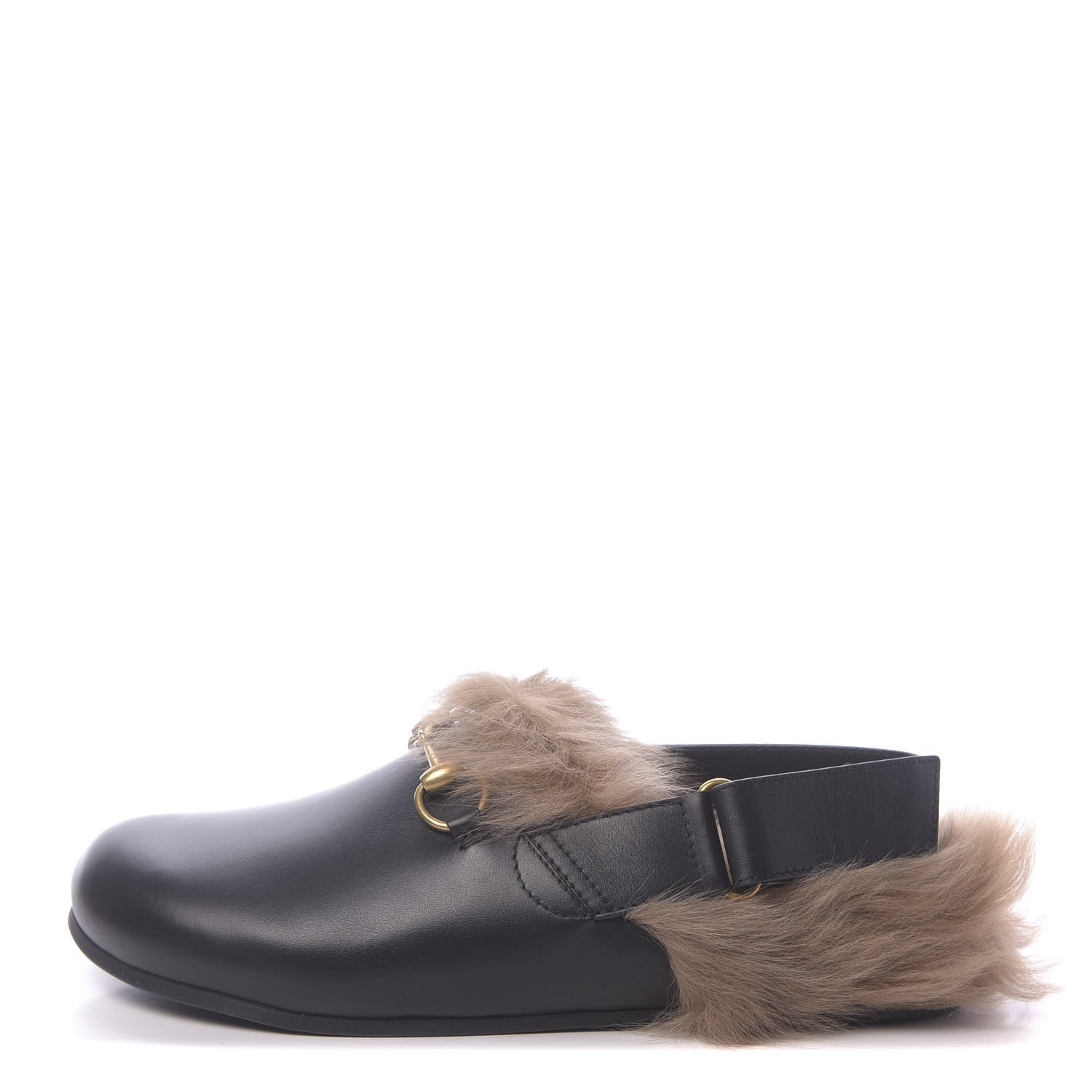 Gucci Calfskin Fur Mens Horsebit River Slingback Slippers 6 Black 1 of 11