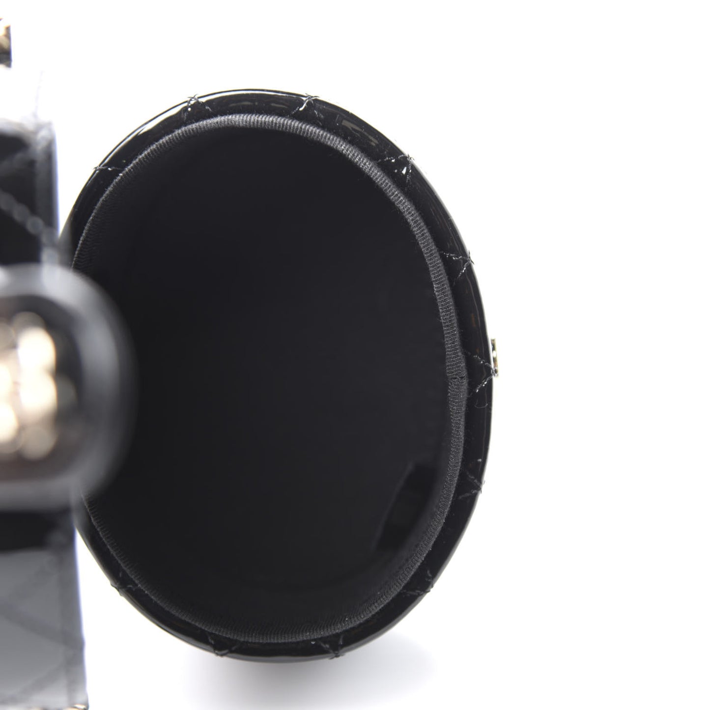 Patent Quilted Round Small Vanity With Chain Black