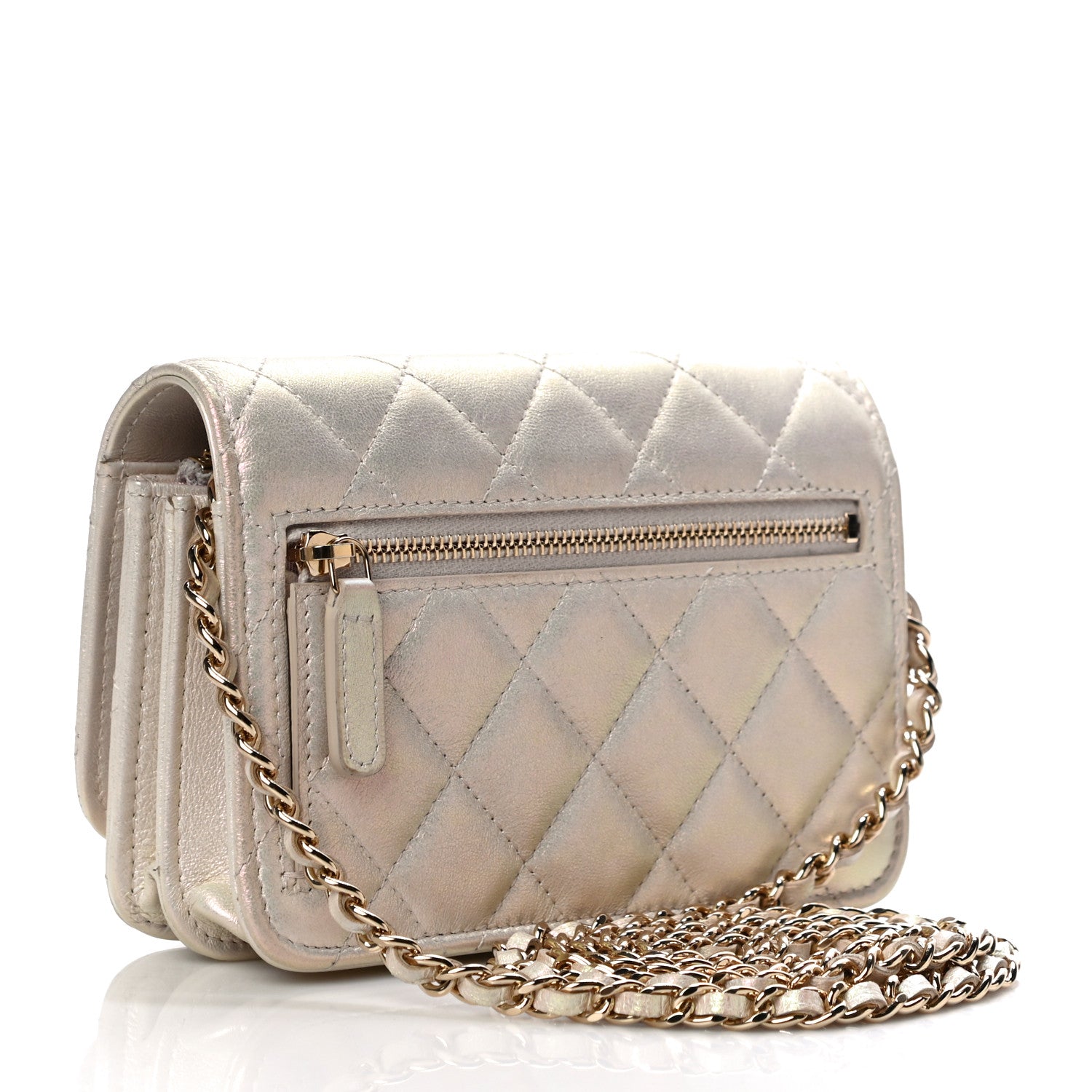 Chanel Iridescent Lambskin Quilted Mini Wallet On Chain WOC Ivory 3 of 12