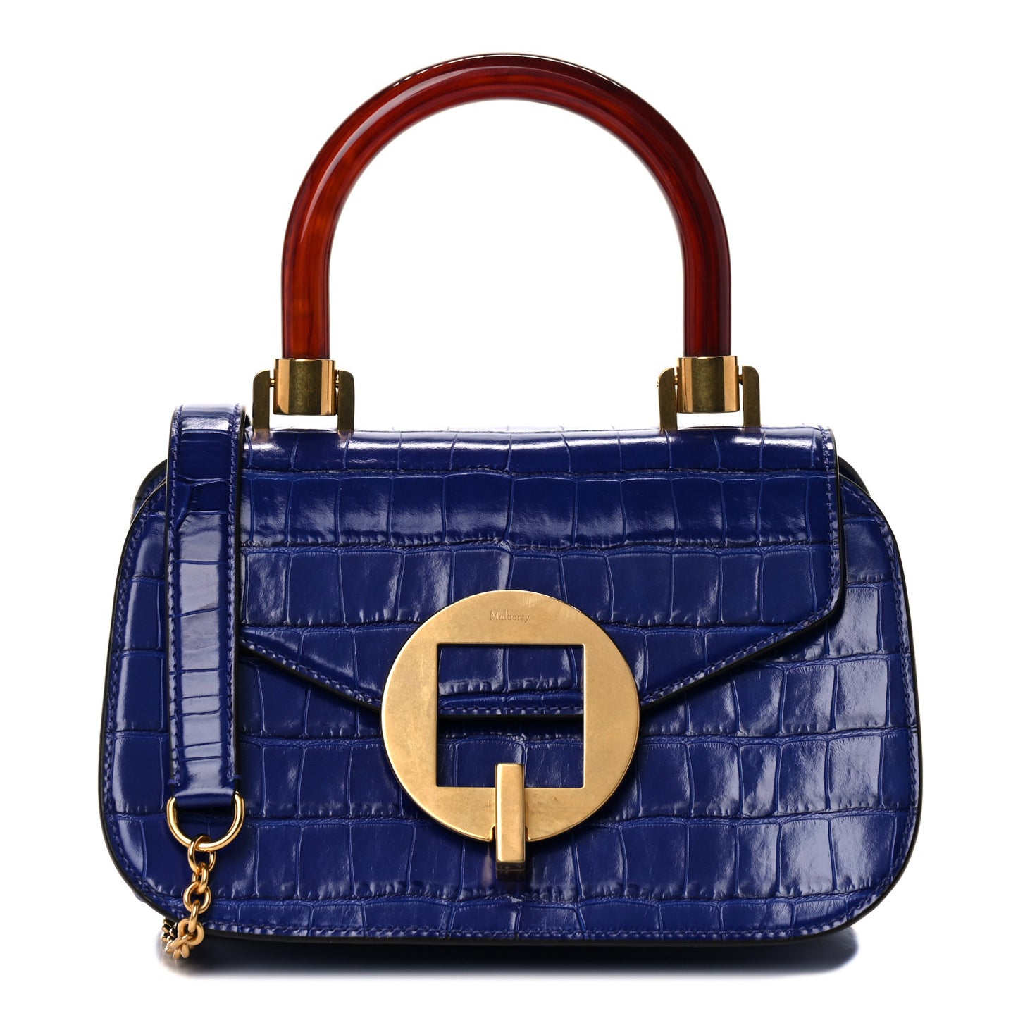 Shiny Croc Calfskin Embossed The Mews Satchel Cobalt Blue