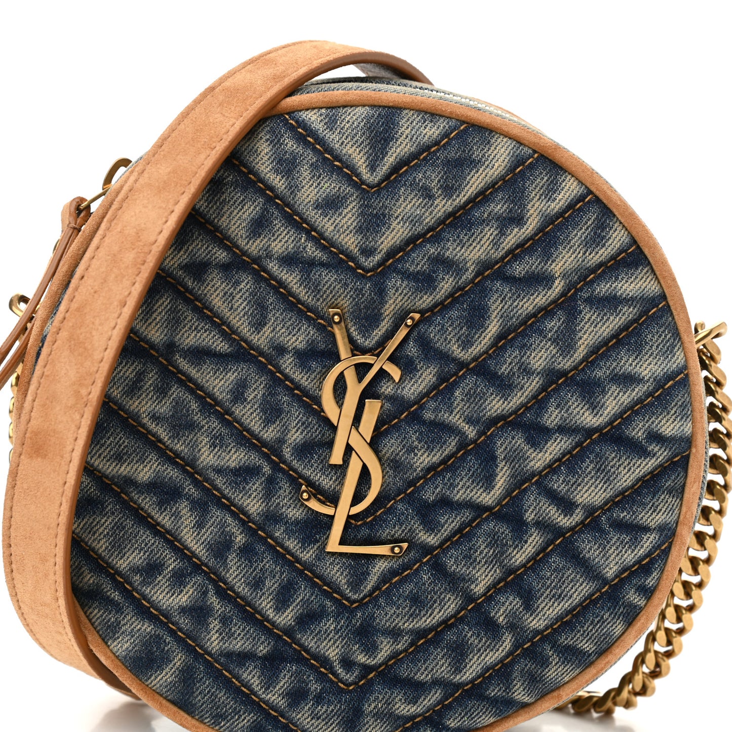 Denim Quilted Monogram Round Crossbody Bag Rodeo Blue