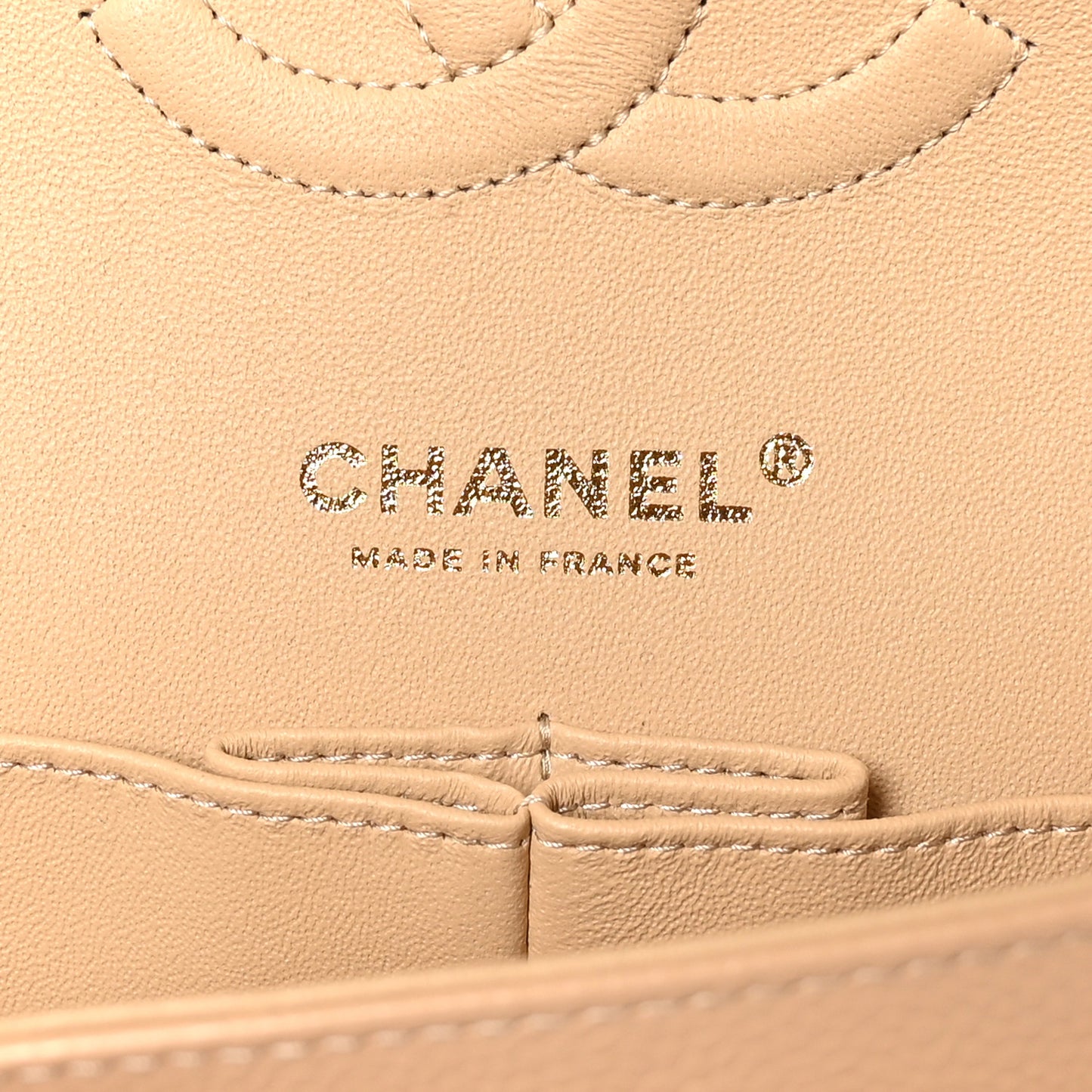 Caviar Quilted Medium Double Flap Beige