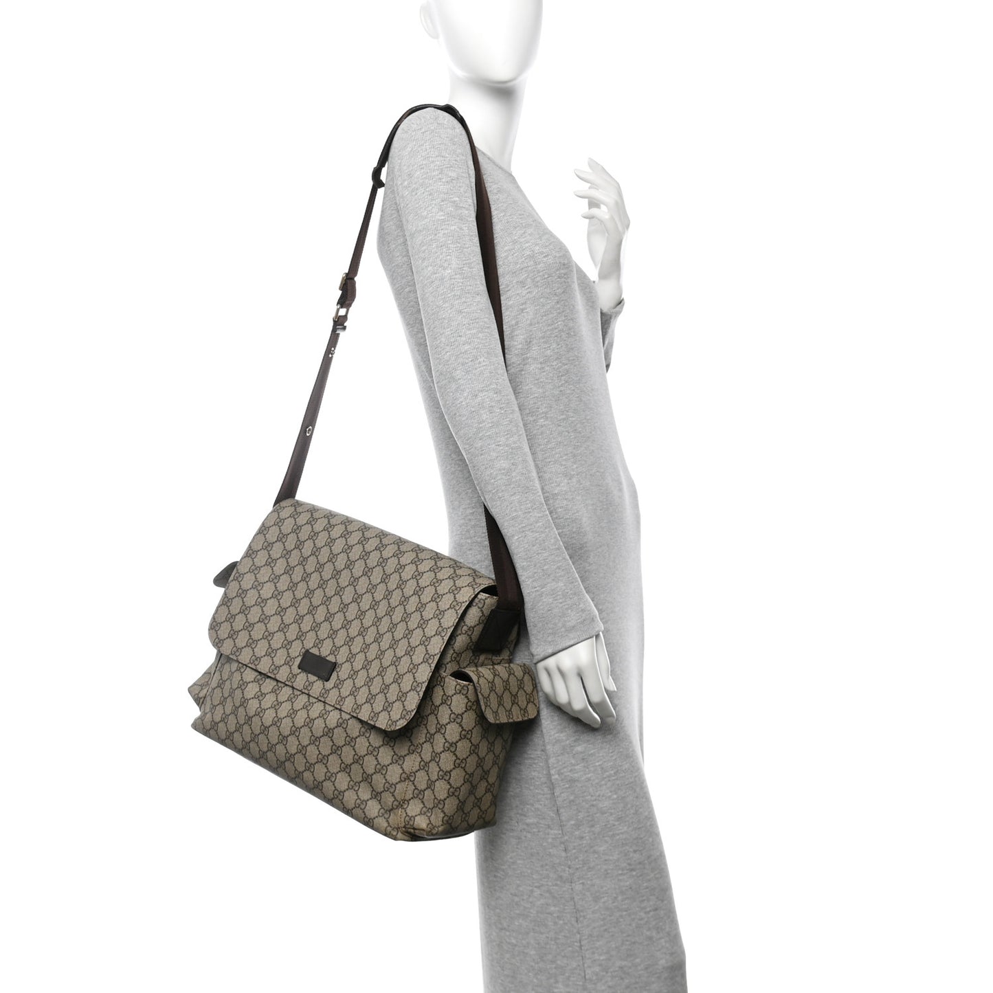 GG Plus Monogram Messenger Diaper Bag Dark Brown