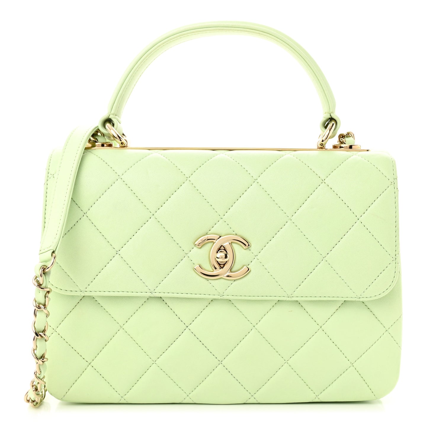 Lambskin Quilted Small Trendy CC Flap Dual Handle Bag Light Green
