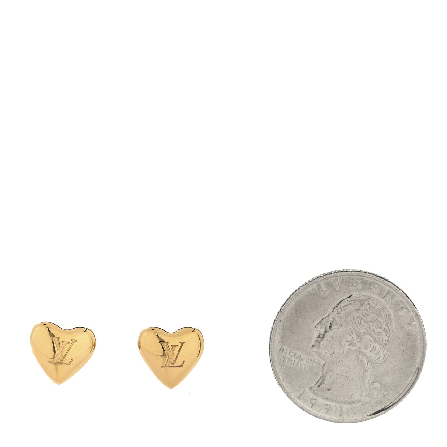 Metal LV Heart Stud Earrings Gold