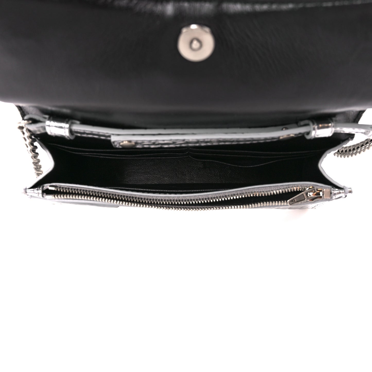 Metallic Calfskin Crocodile Embossed Hourglass Chain Bag Silver