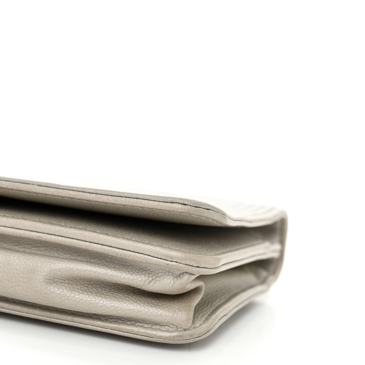 Metallic Caviar Quilted Boy Wallet On Chain WOC Silver