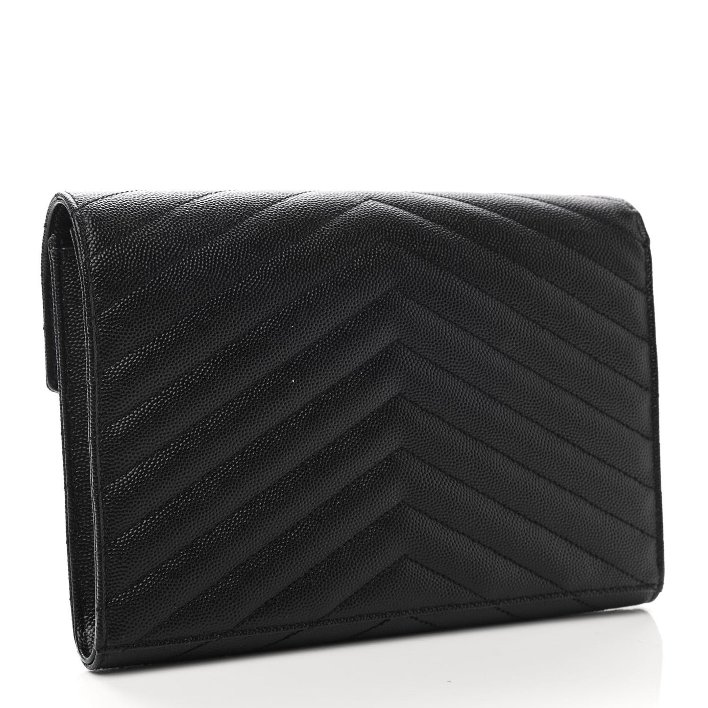 Grain De Poudre Matelasse Chevron Monogram Envelope Clutch Black