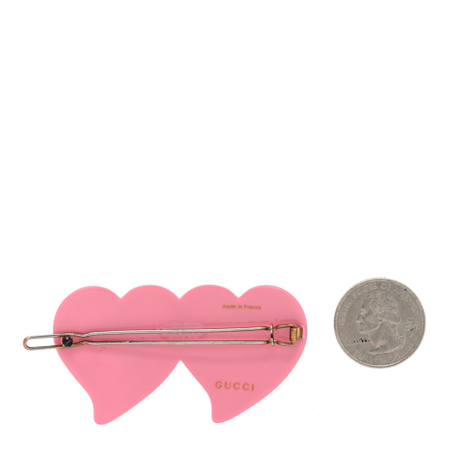 Resin Crystal Embellished GG Double Heart Hair Clip Pink