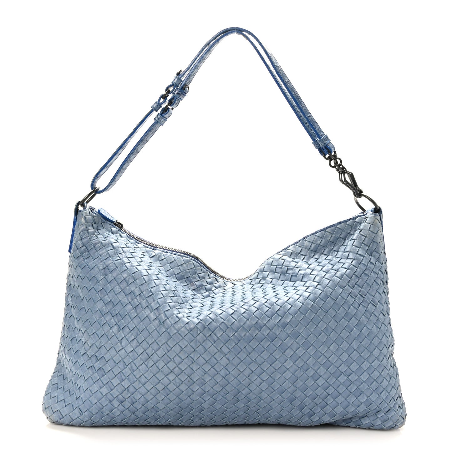 Nappa Torchon Alligator Intrecciato Hobo Bag Light Blue