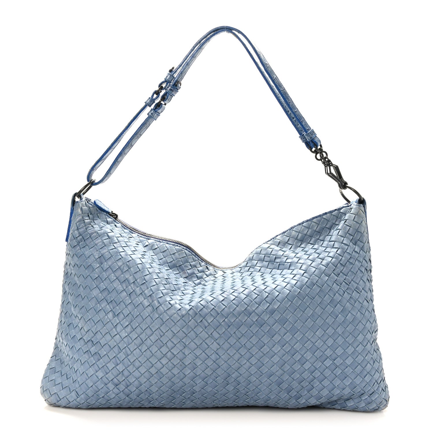 Bottega Veneta Nappa Torchon Alligator Intrecciato Hobo Bag Light Blue 1 of 8