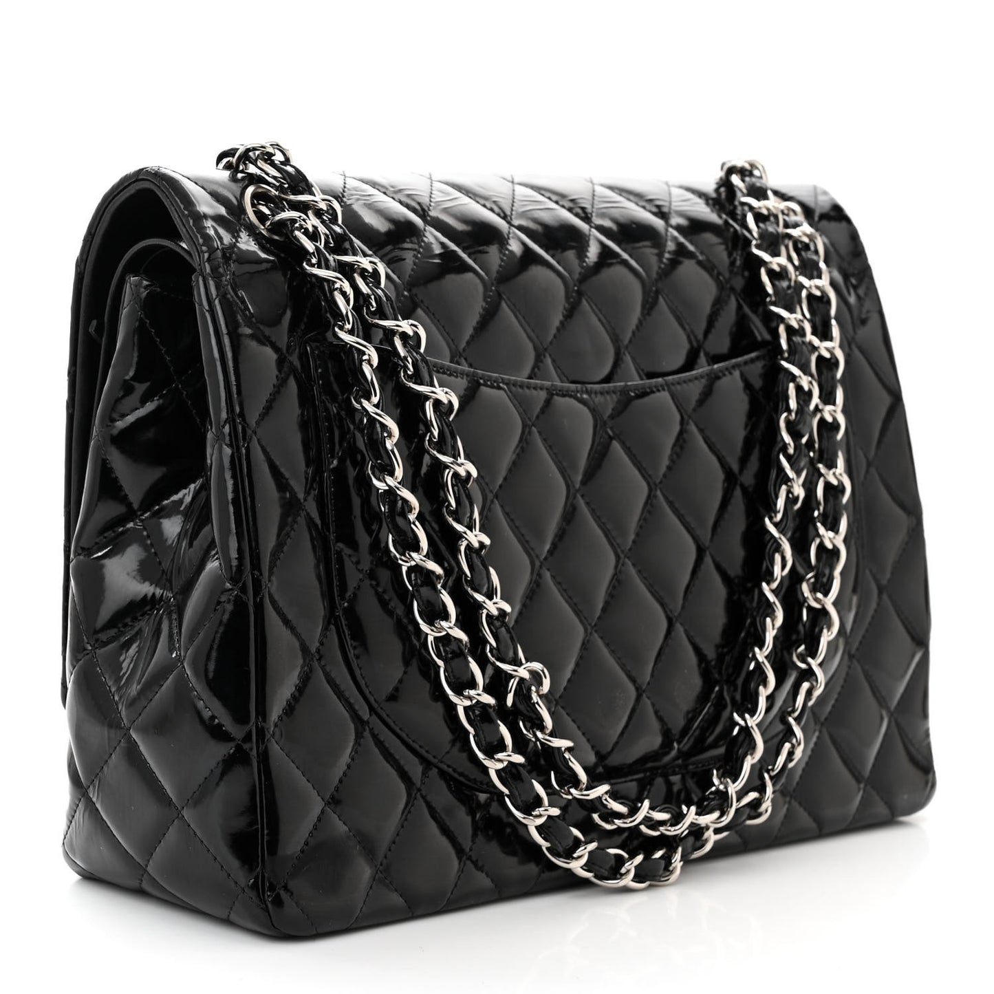 Patent Quilted Maxi Double Flap Black