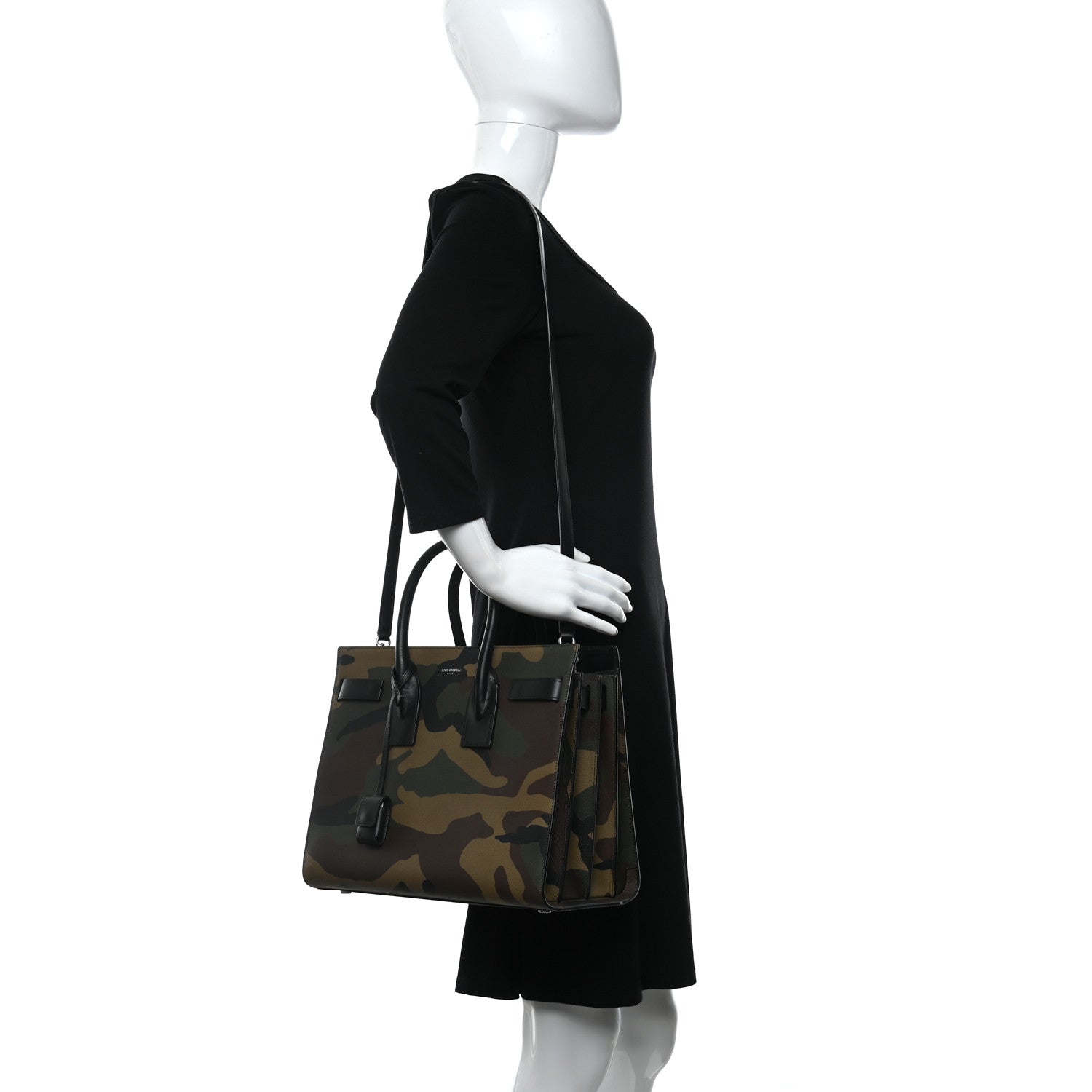 Saint Laurent Calfskin Camouflage Small Sac De Jour Kaki Black 2 of 15