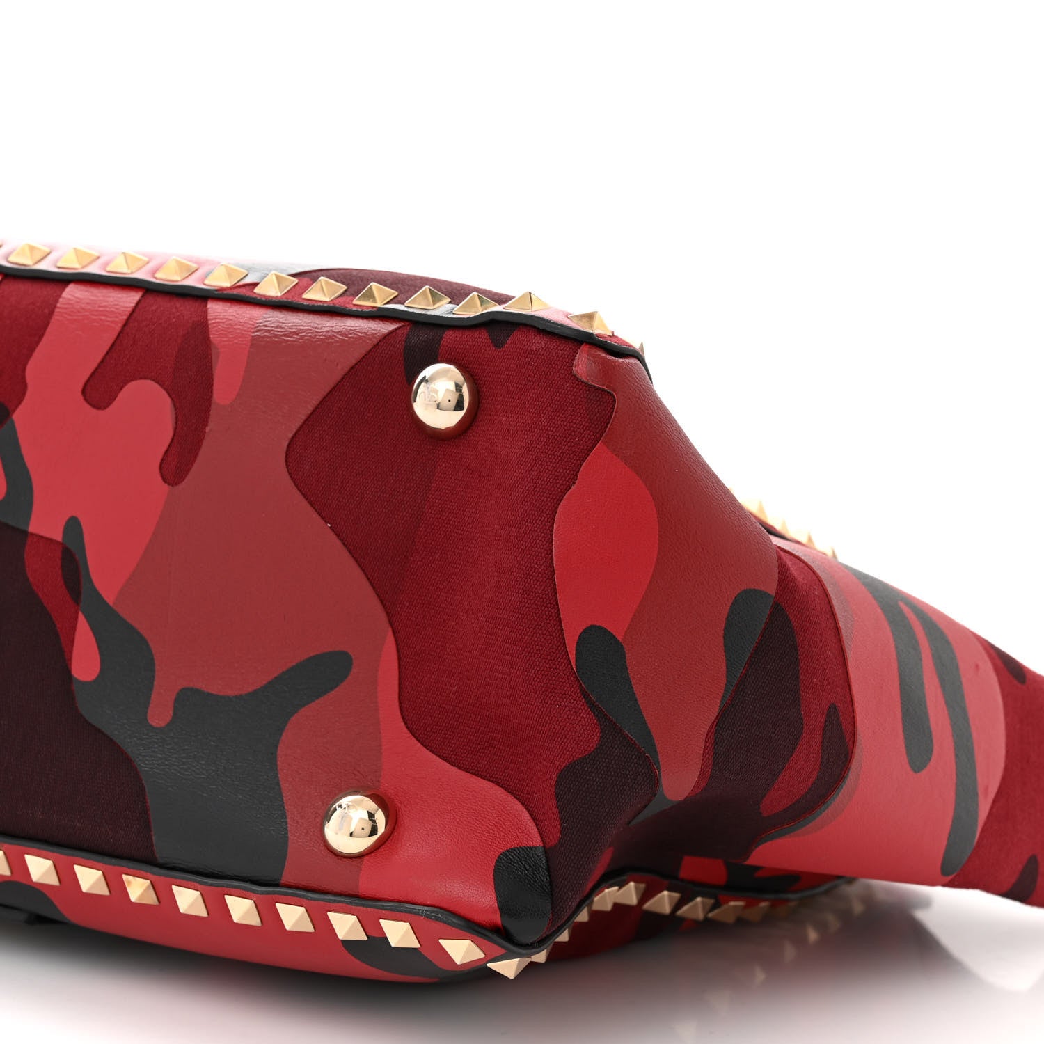 Valentino Garavani Nappa Canvas Camouflage Medium Rockstud Tote Red 9 of 9