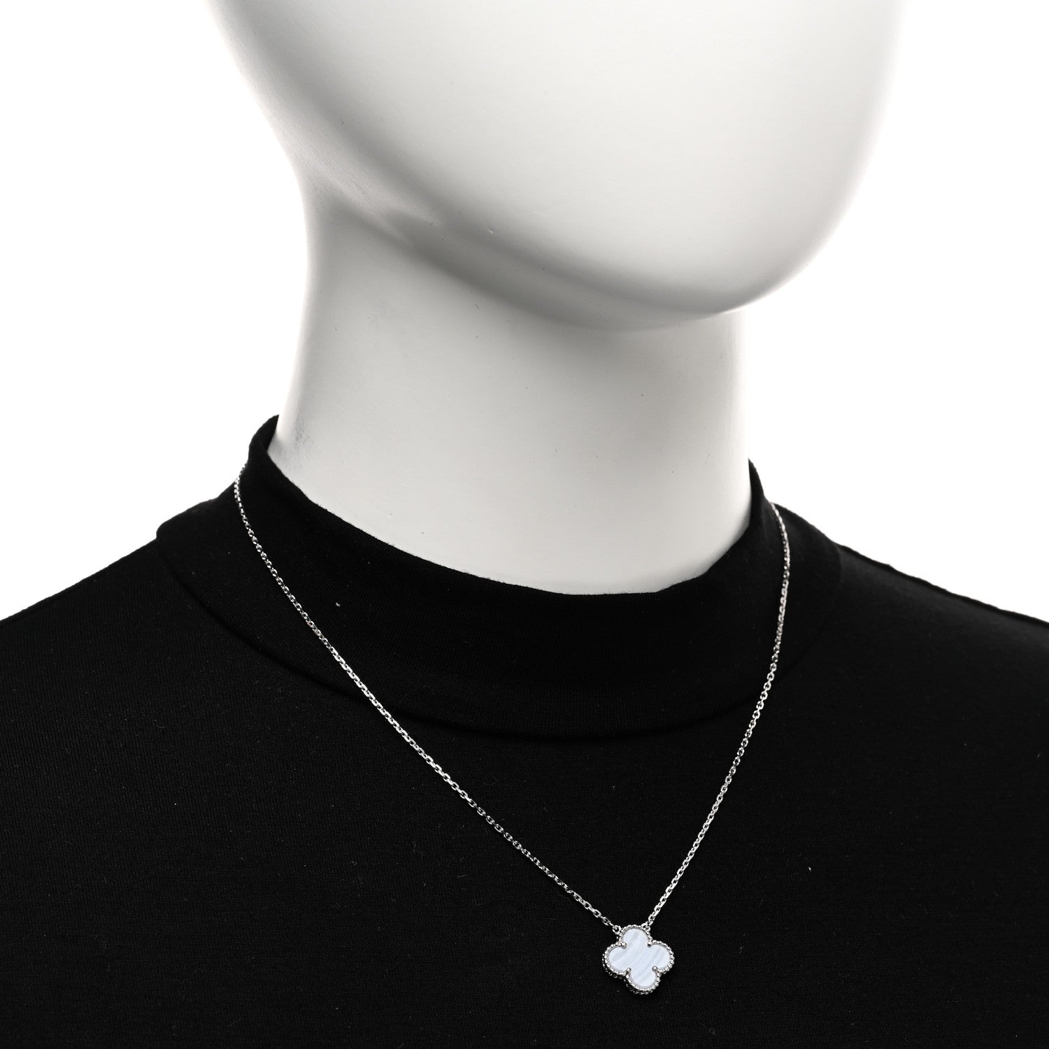 Van Cleef & Arpels 18k White Gold Chalcedony Vintage Alhambra Pendant Necklace 2 of 4