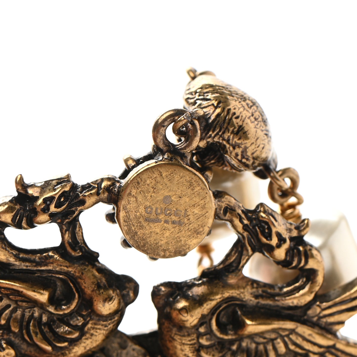 Crystal Pearl Marmont Dragon Necklace Aged Gold Multicolor