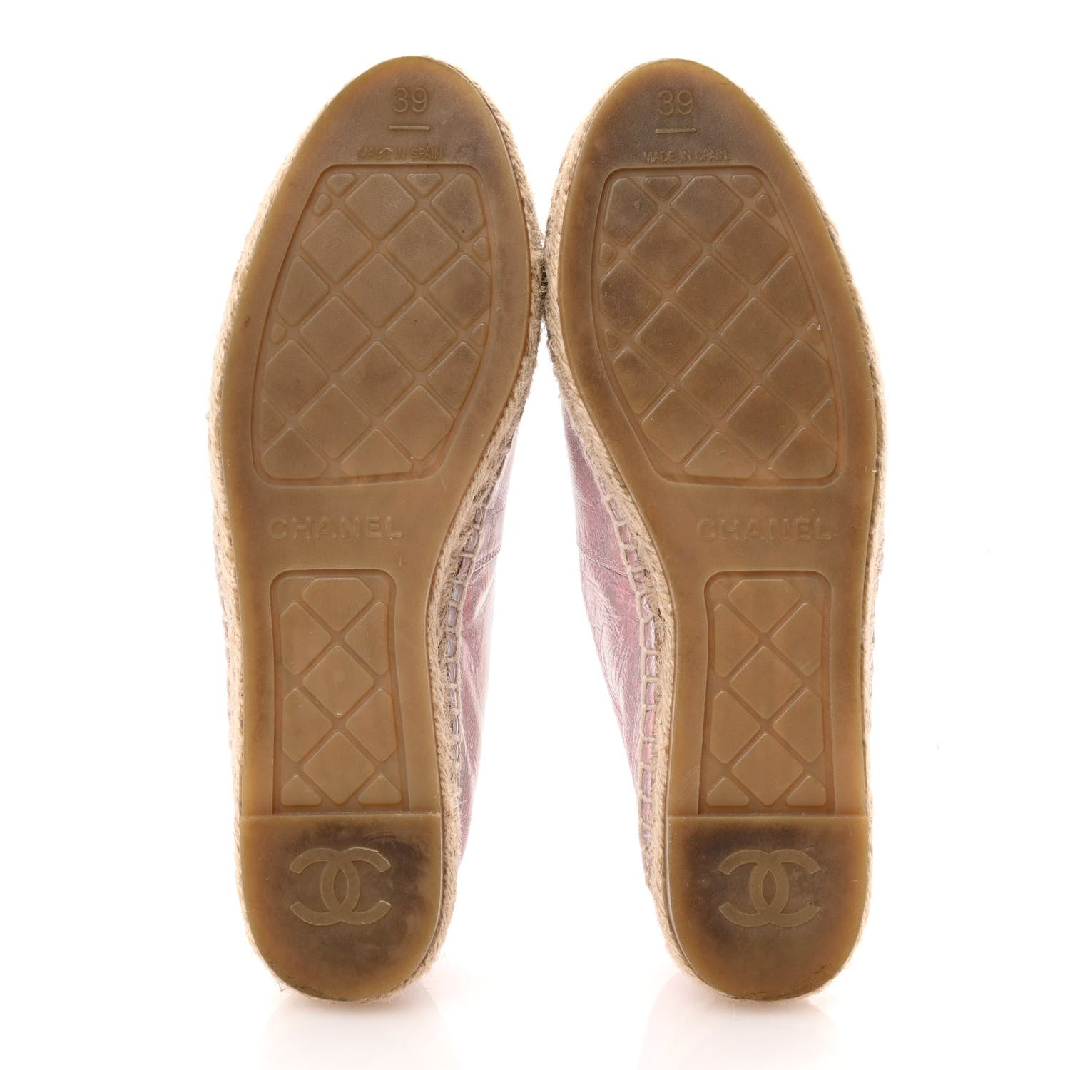 Chanel Laminated Lambskin Grosgrain Embroidered CC Espadrilles 39 Pink Silver Black 6 of 11