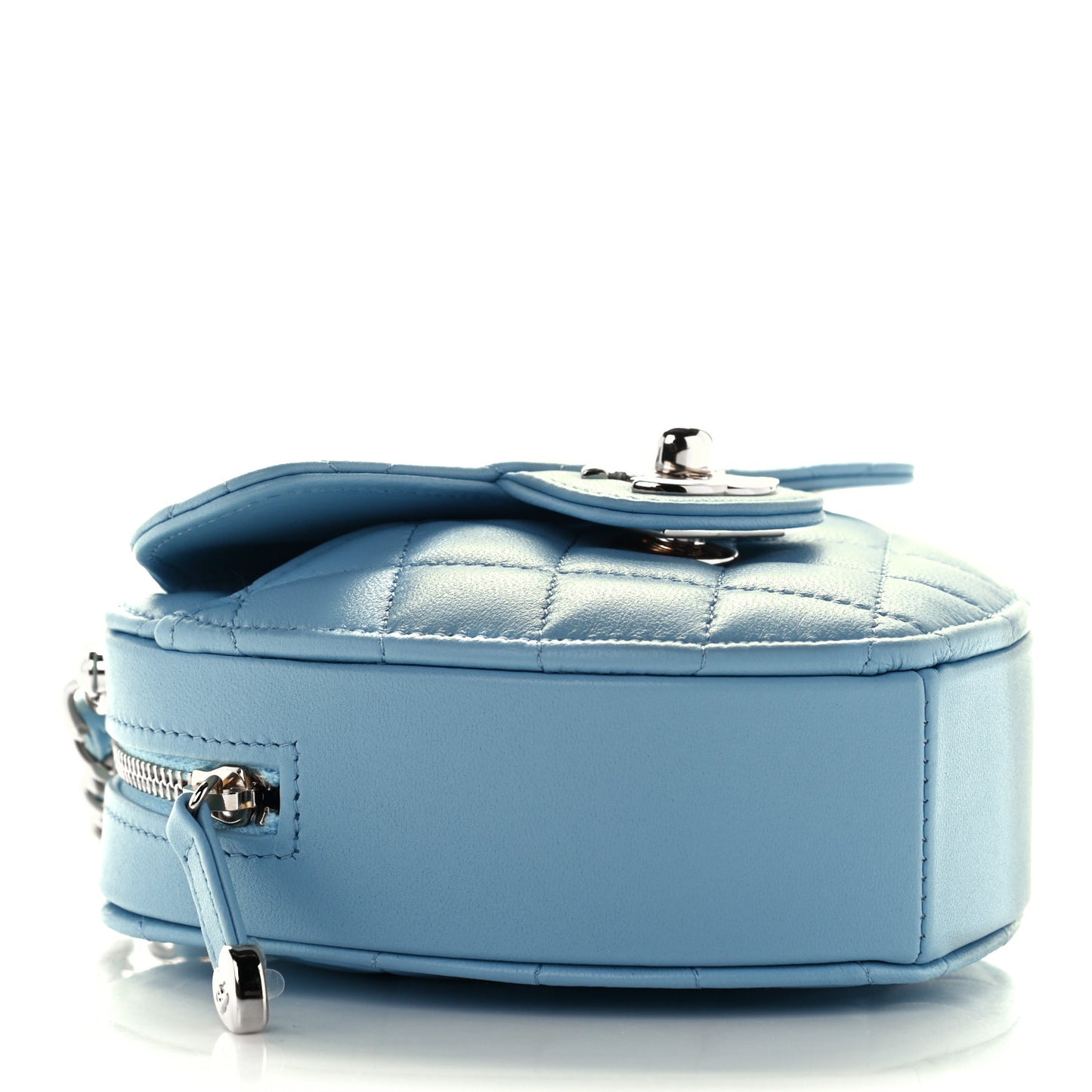 Lambskin Quilted CC In Love Heart Clutch With Chain Light Blue