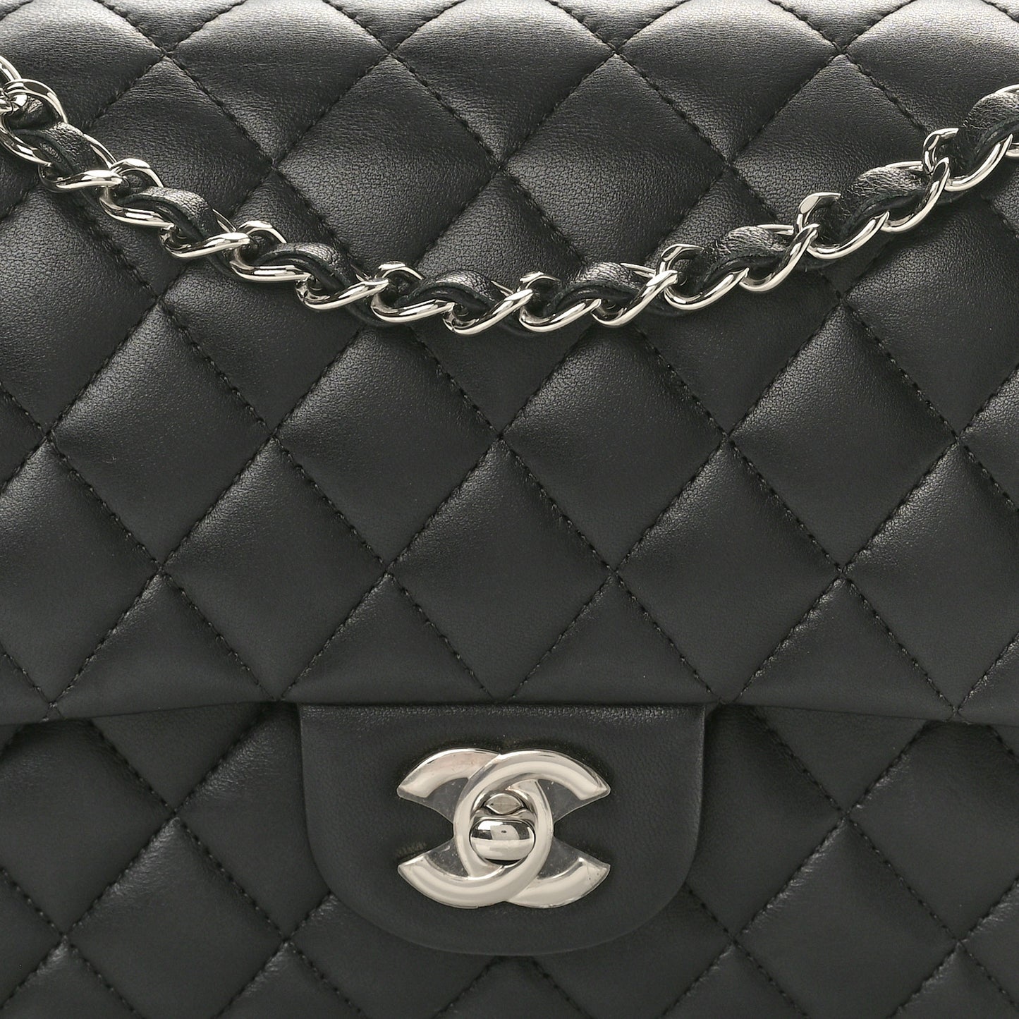 Lambskin Quilted Medium Double Flap Black