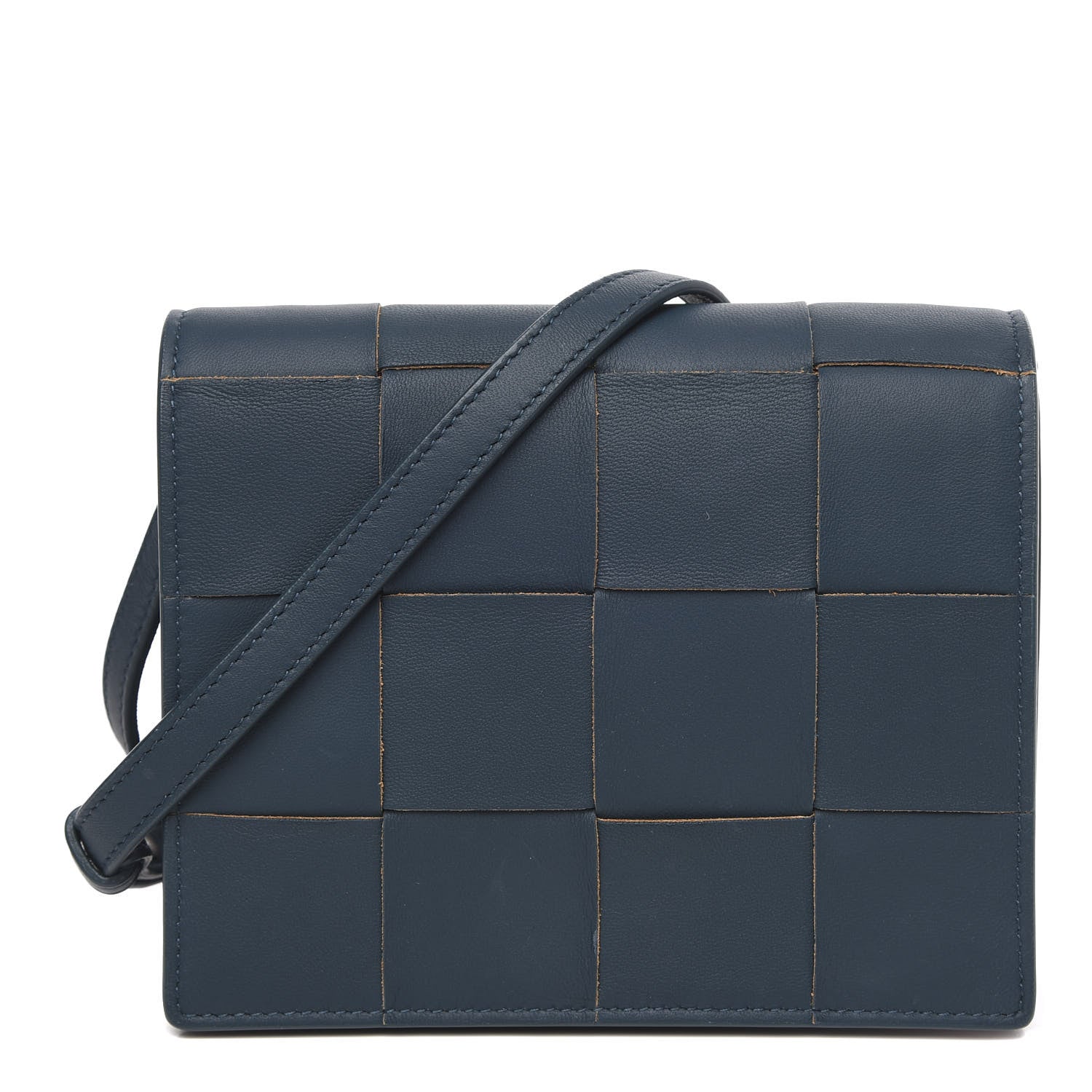 Bottega Veneta Lambskin Maxi Intrecciato Mini Cassette Crossbody Bag Petrol Blue 1 of 8