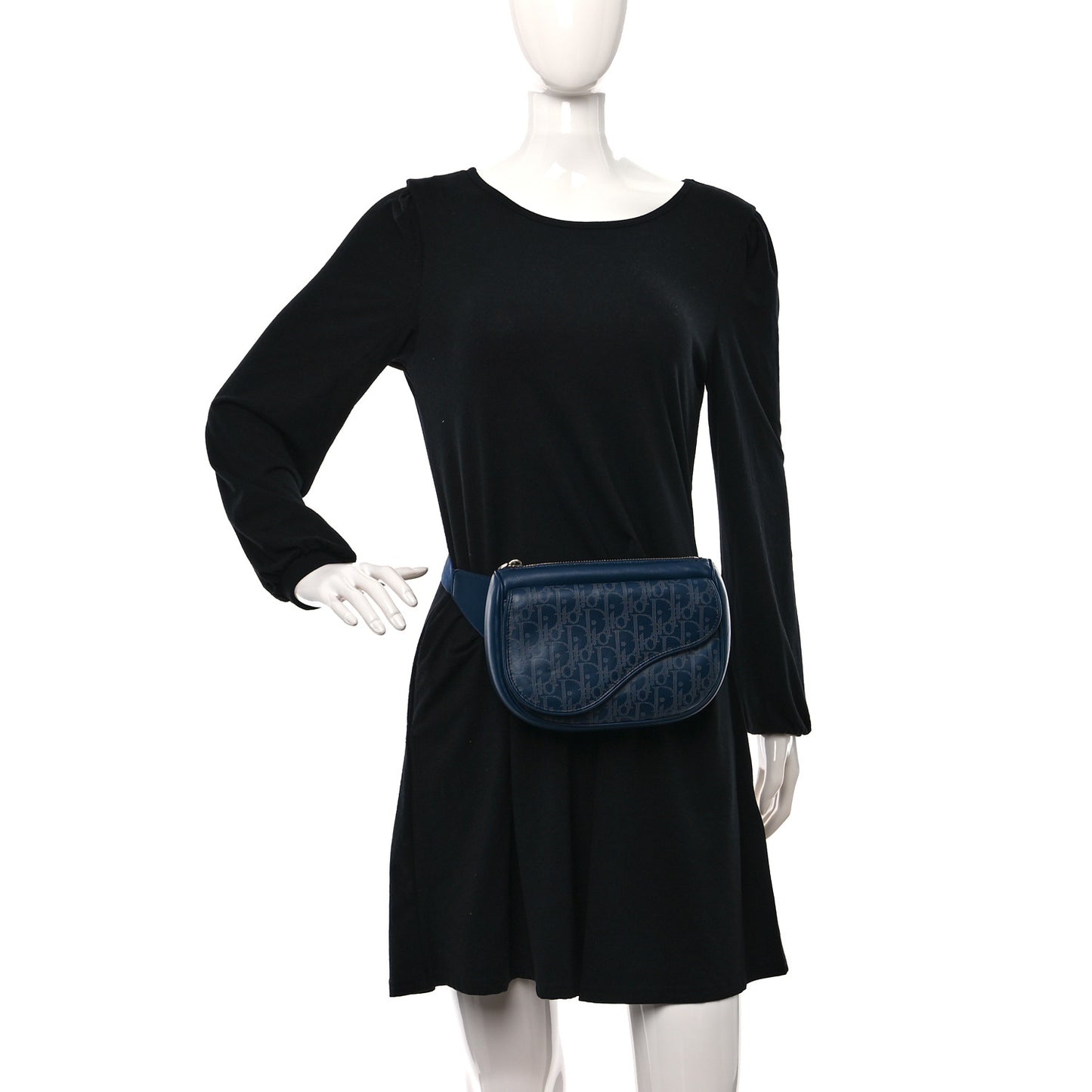 Galaxy Calfskin Oblique World Tour Saddle Belt Bag Navy Blue