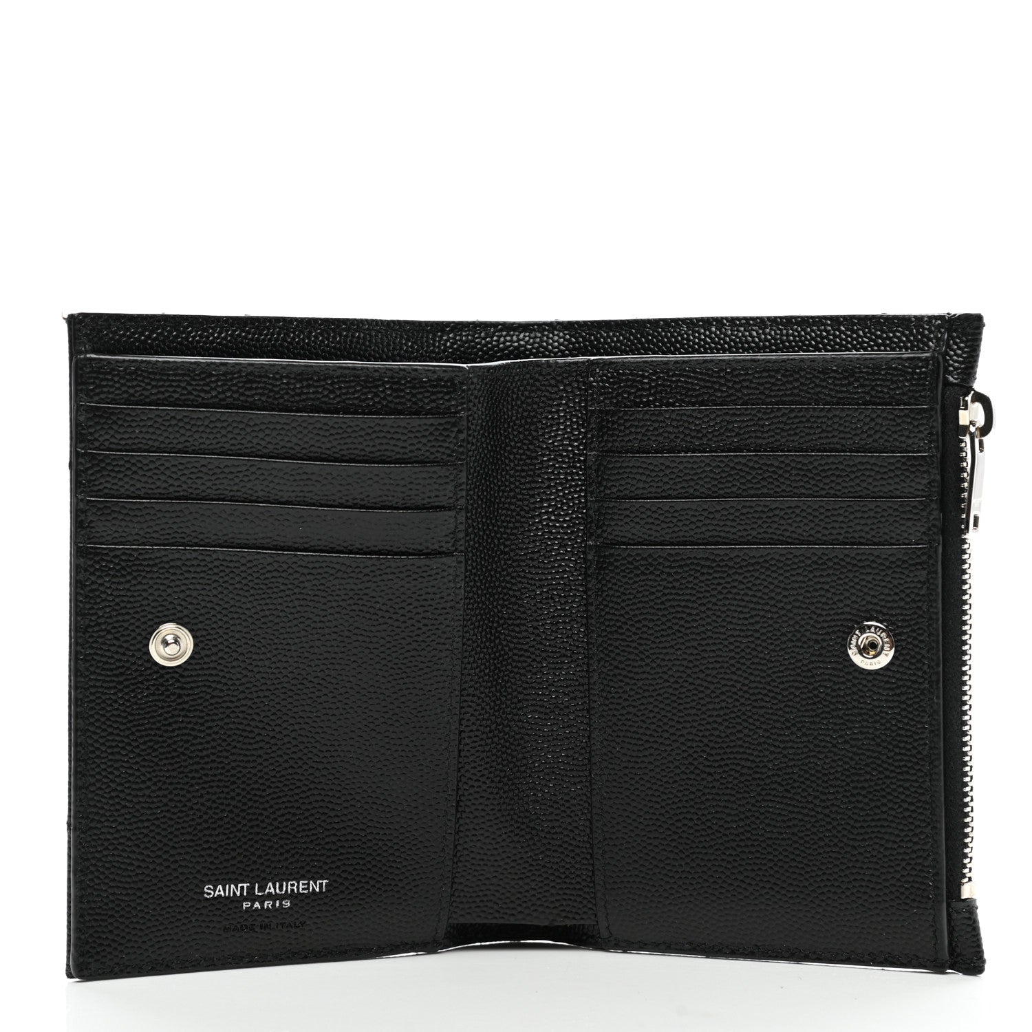 Saint Laurent Grain De Poudre Matelasse Chevron Monogram Zipped Two-Part Wallet Black 5 of 9