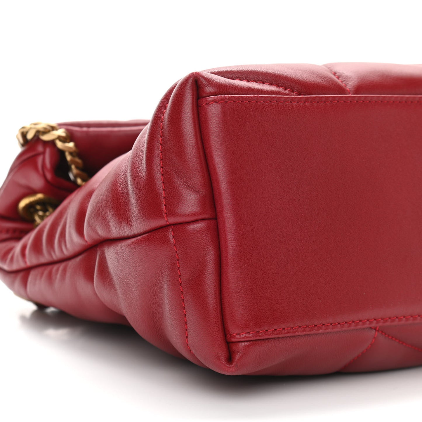 Lambskin Quilted Small Loulou Puffer Monogram Chain Satchel Opyum Red
