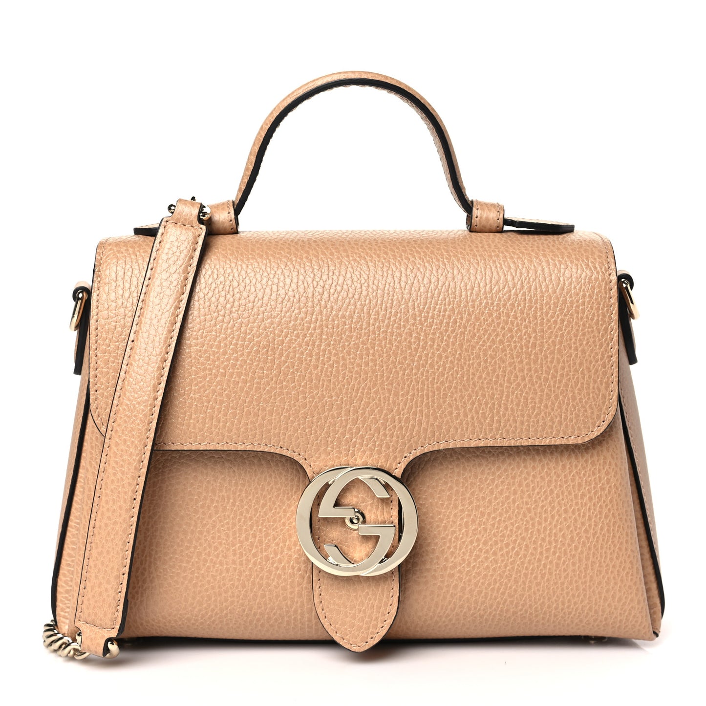 Dollar Calfskin Interlocking G Top Handle Shoulder Bag Camelia