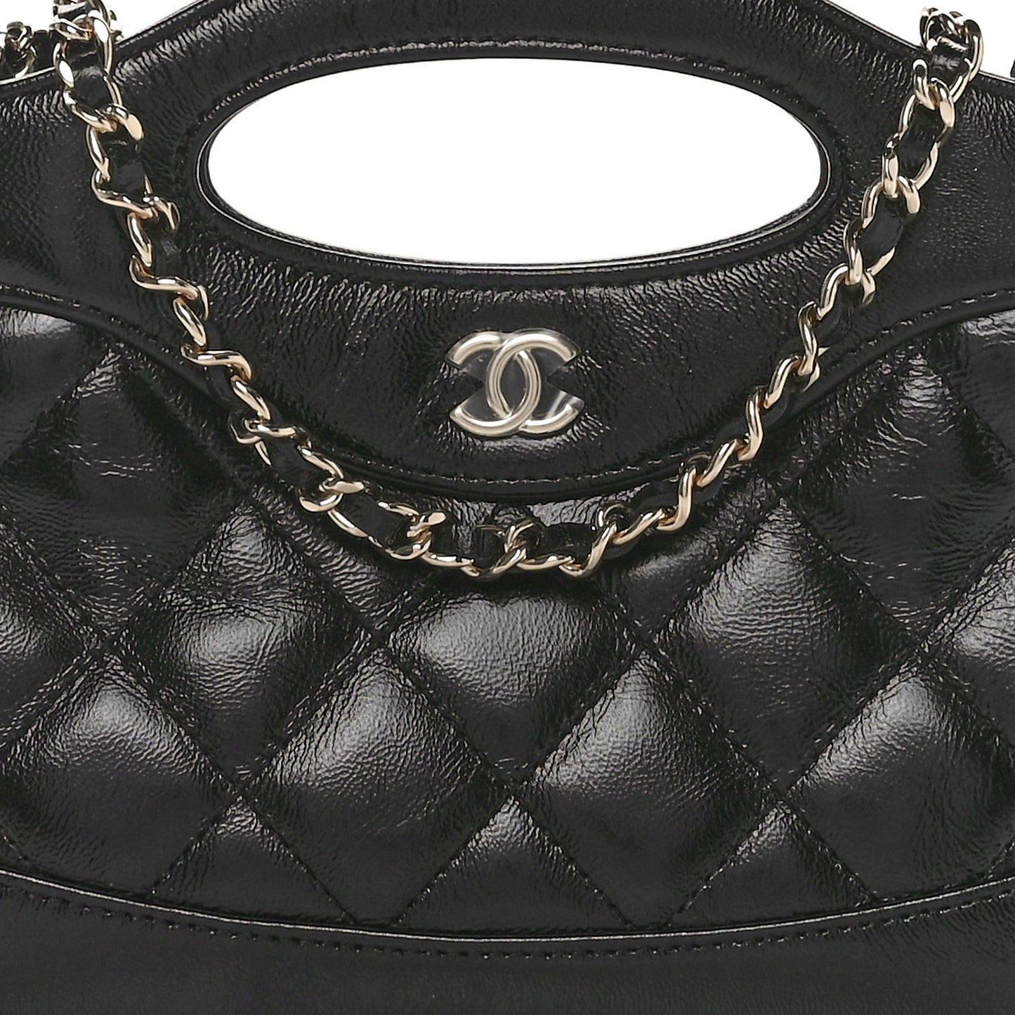 Shiny Crumpled Calfskin Quilted Nano 31 Shopping Bag Black
