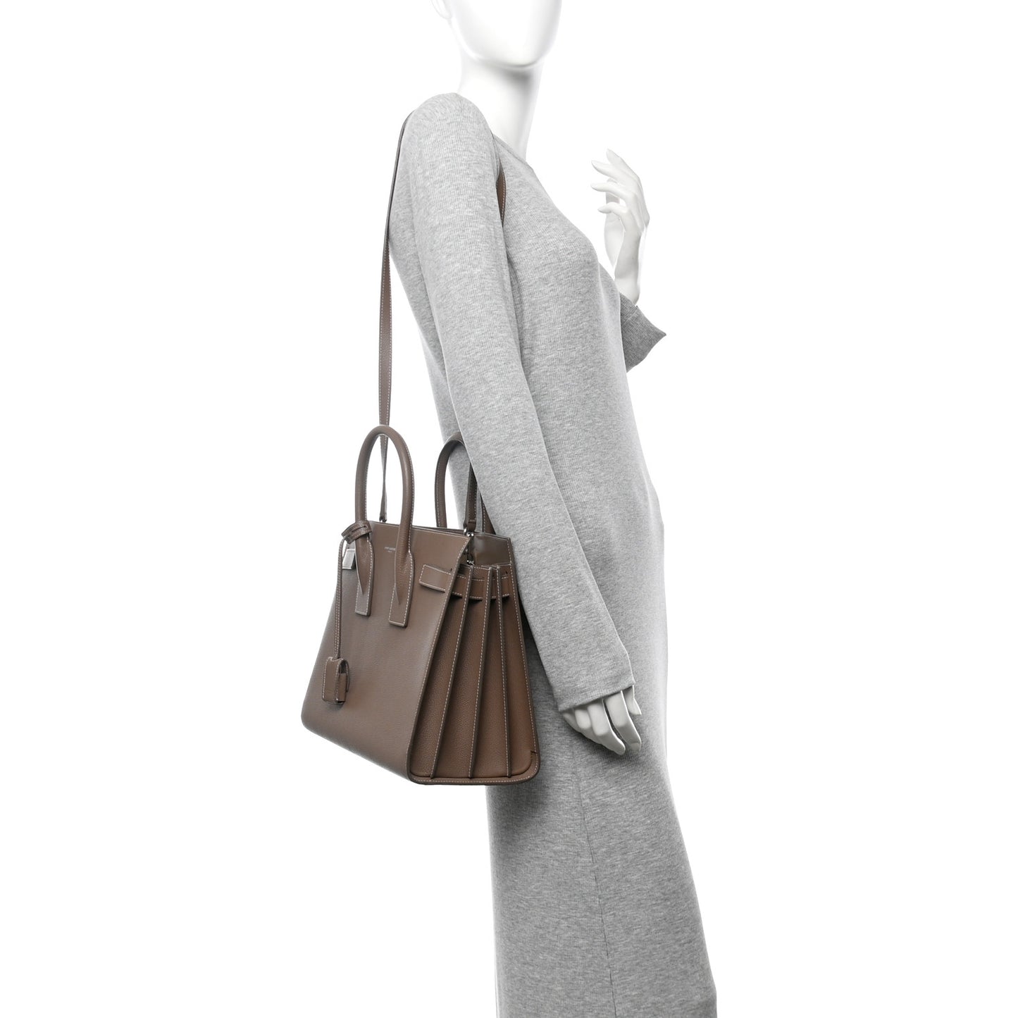 Grained Calfskin Topstitch Small Classic Sac De Jour Taupe
