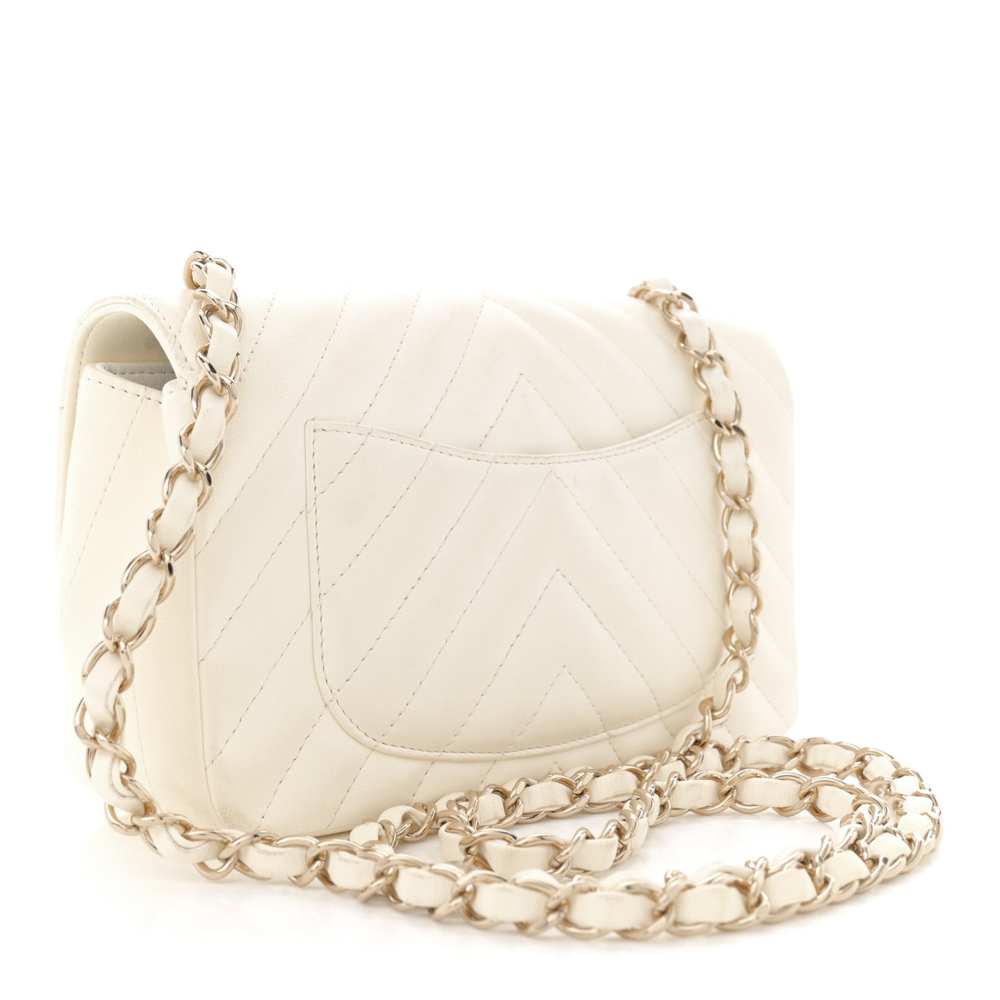 Lambskin Chevron Quilted Mini Rectangular Flap White