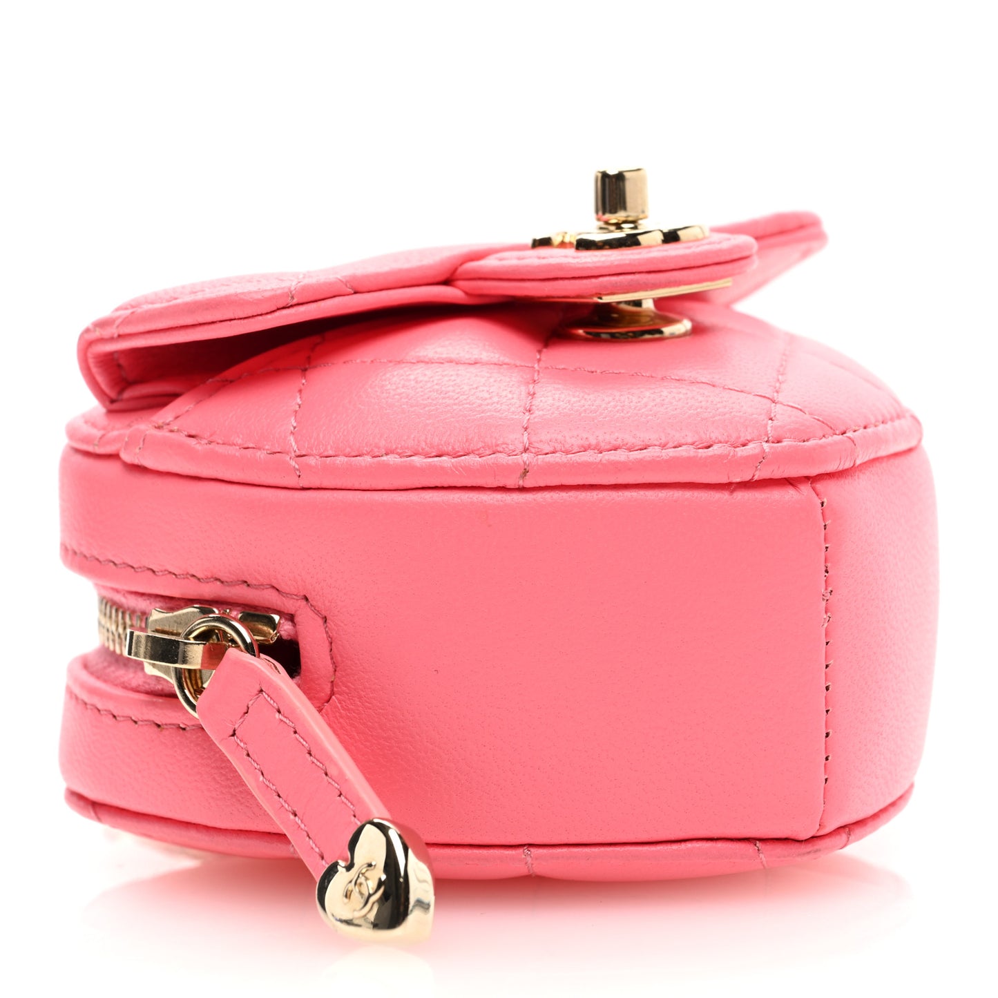 Lambskin Quilted CC In Love Heart Coin Purse With Chain Pink