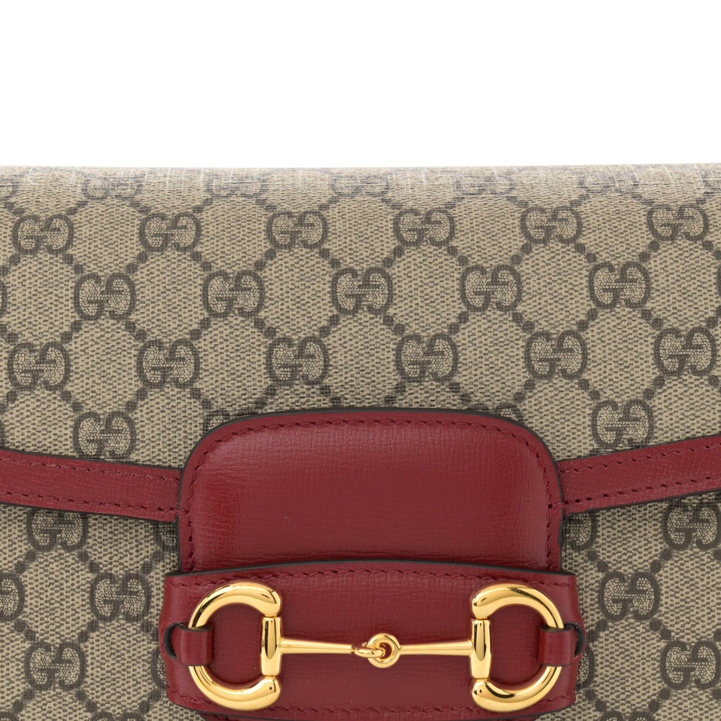 GG Supreme Monogram Azalea Calfskin Horsebit 1955 Shoulder Bag Beige Ebony New Cherry Red