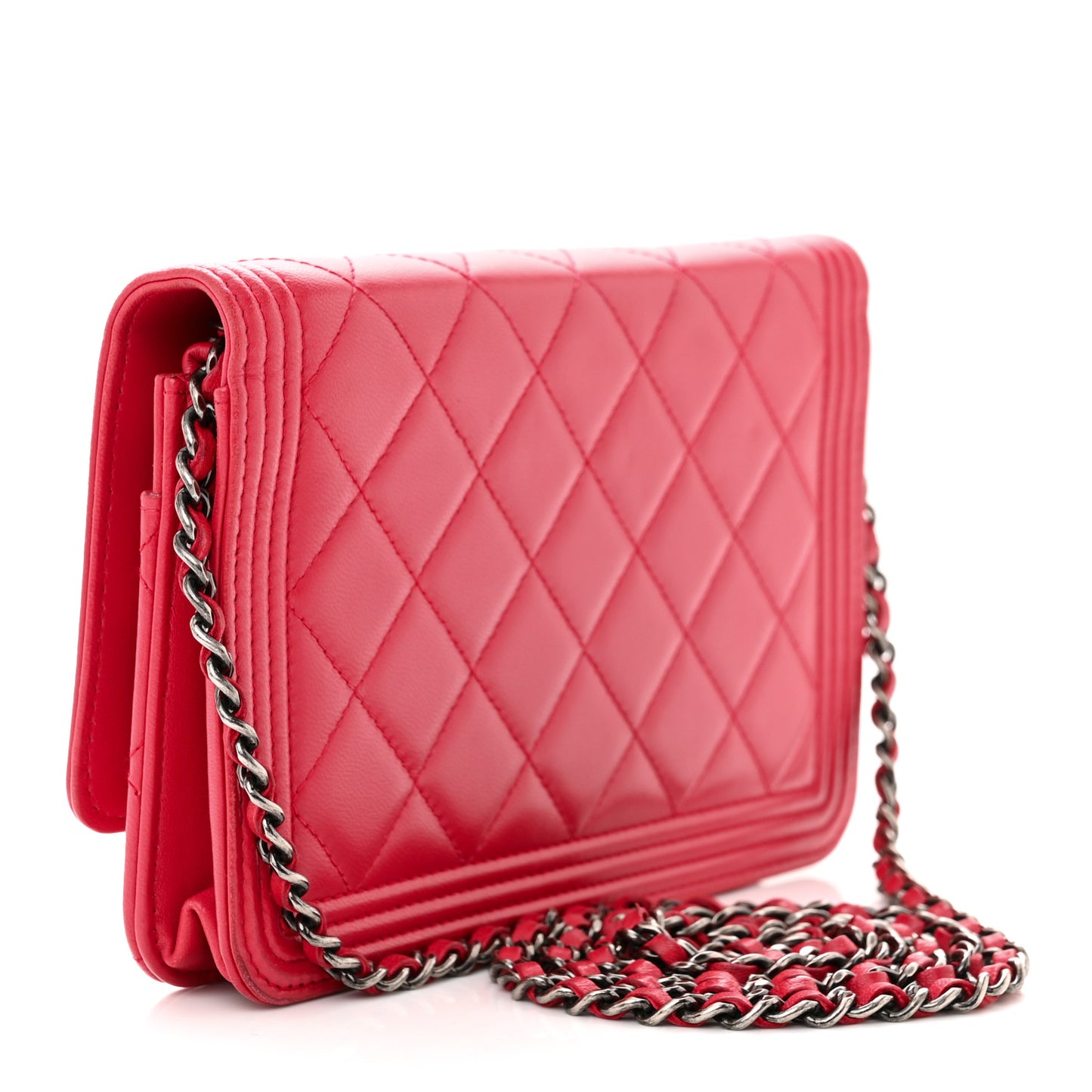 Lambskin Quilted Boy Wallet On Chain WOC Red