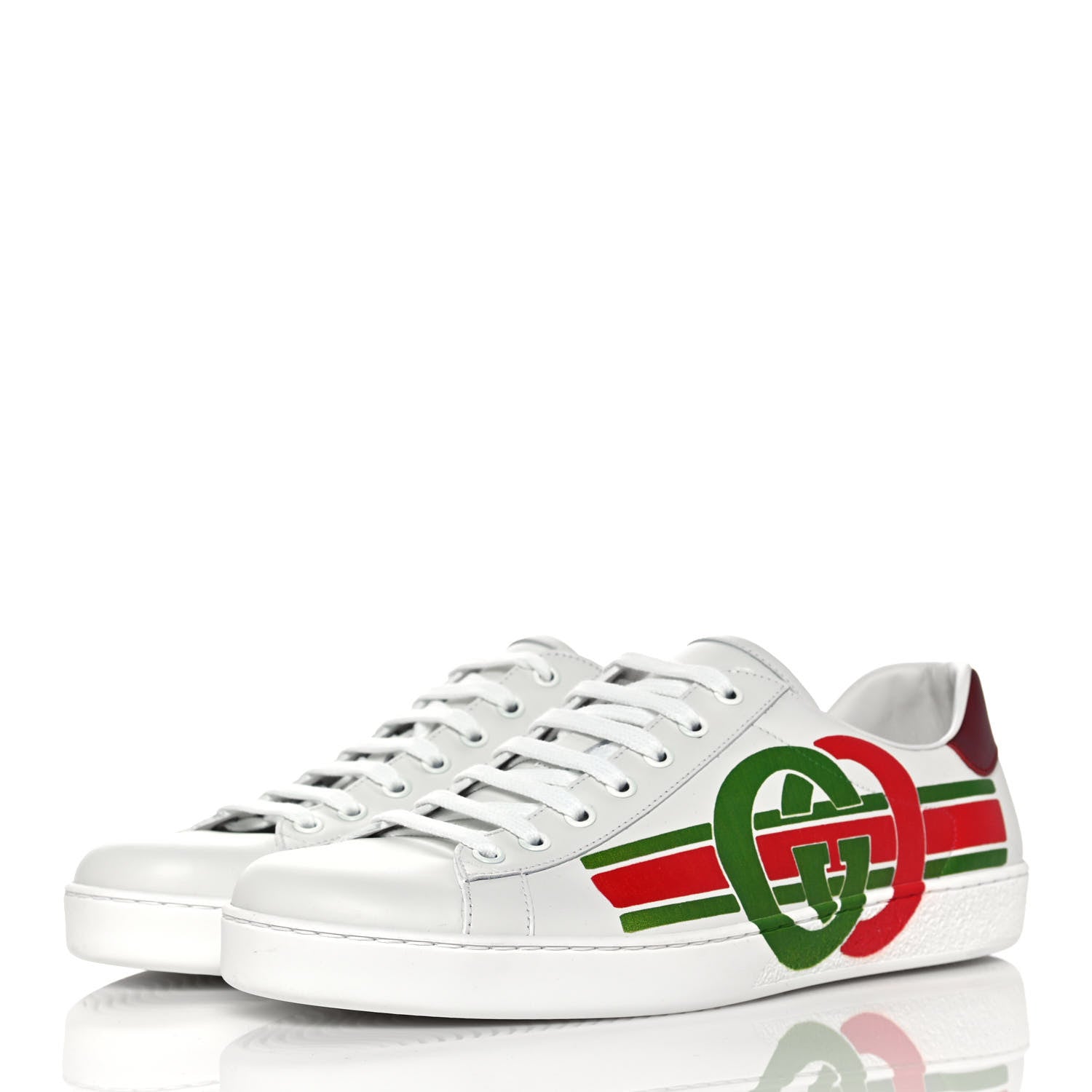 Gucci Calfskin Interlocking G Mens New Ace Sneakers 9 White Red Flame Green 3 of 9
