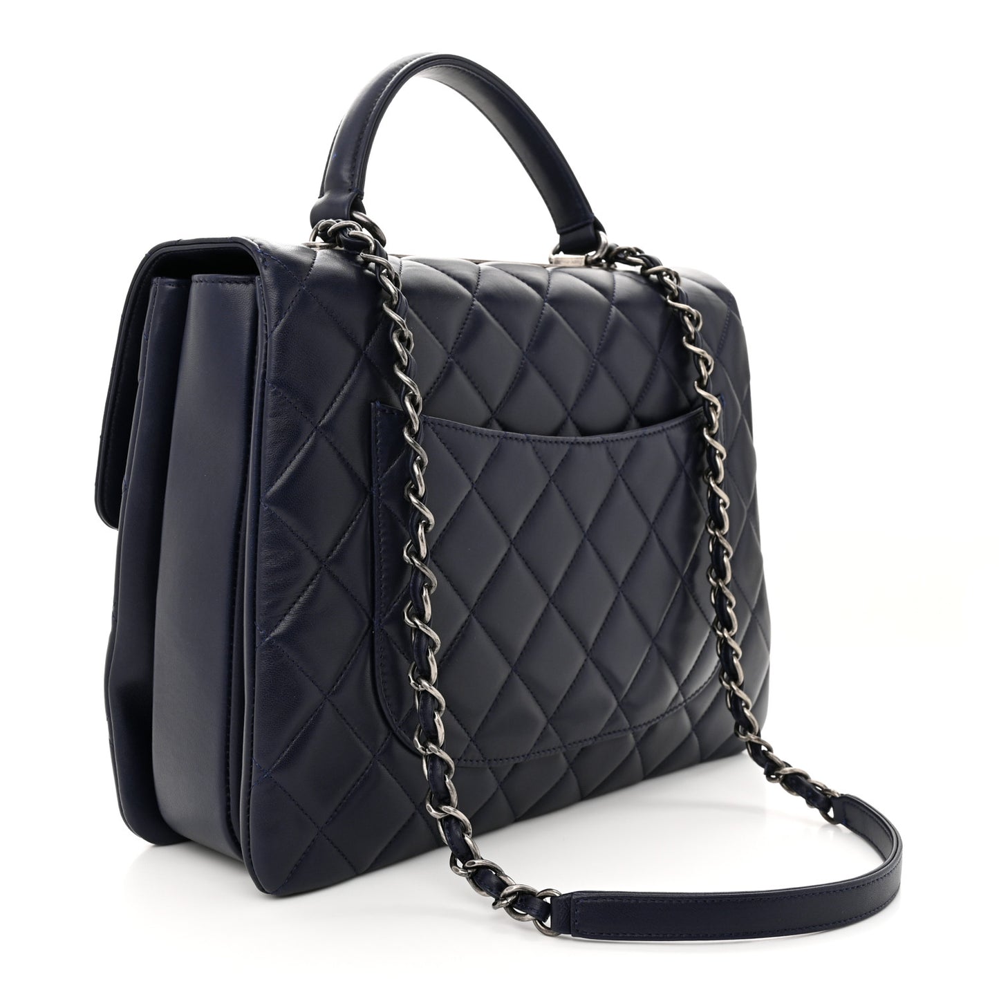 Lambskin Quilted Large Trendy CC Flap Dual Handle Bag Navy Blue