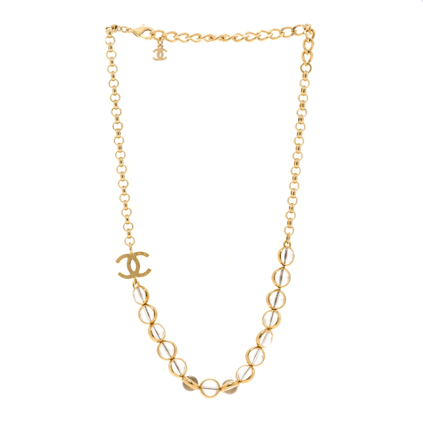 Metal Crystal CC Long Necklace Gold