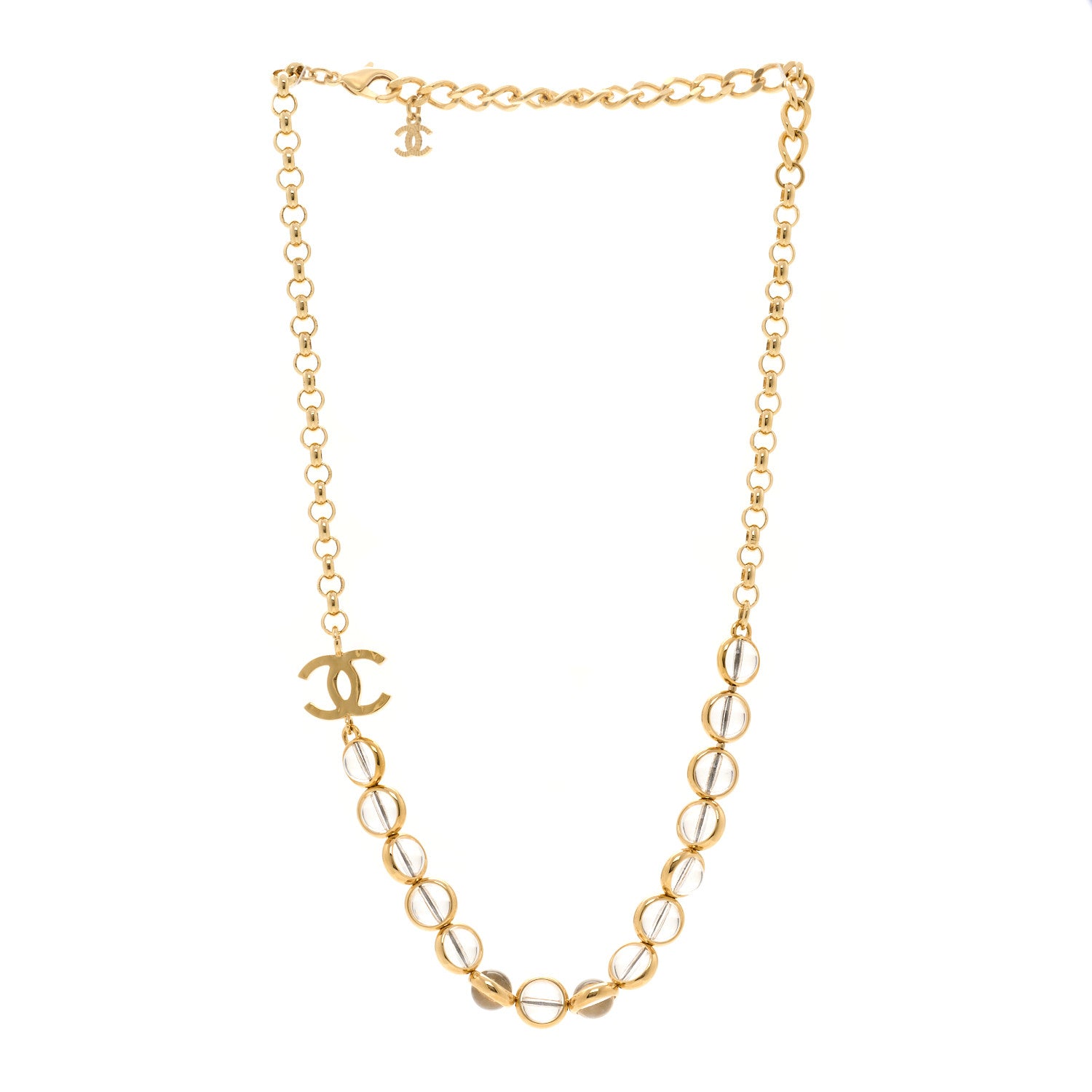 Chanel Metal Crystal CC Long Necklace Gold 3 of 6