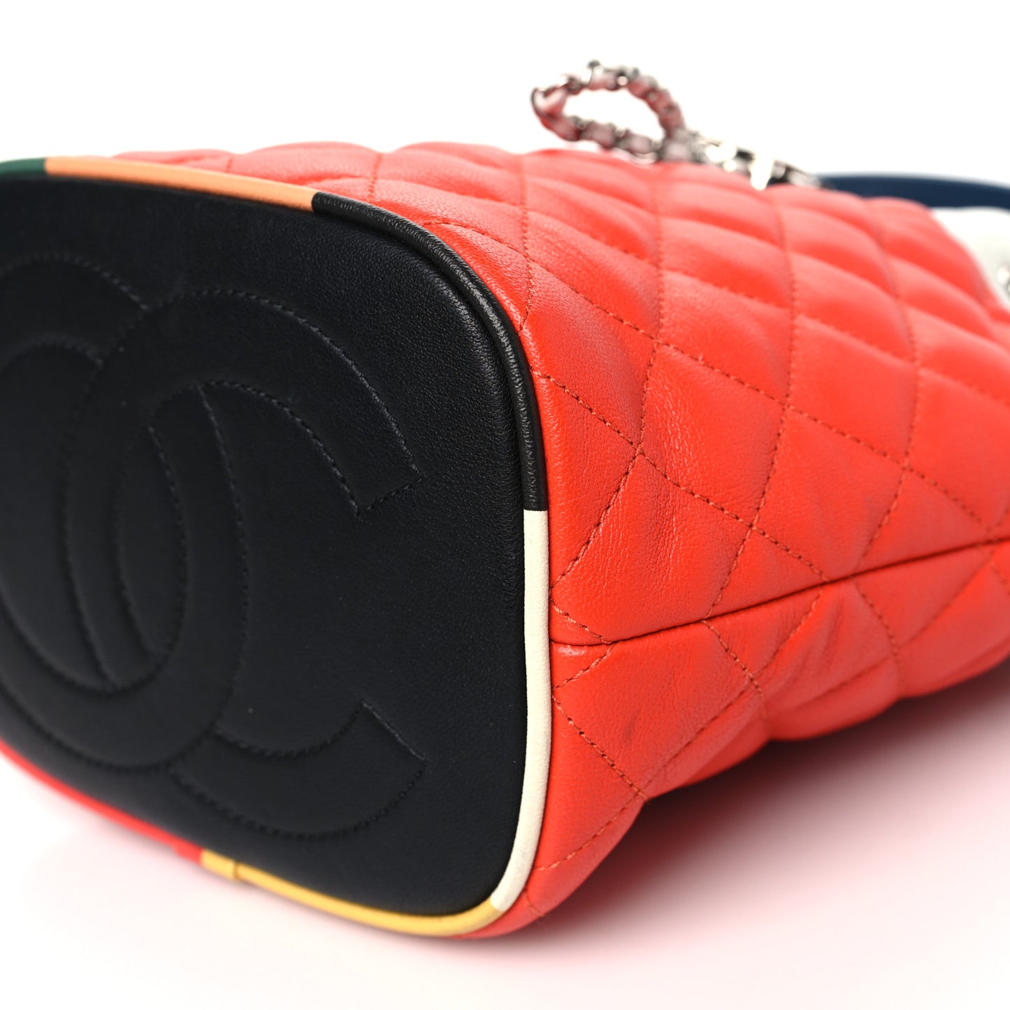 Lambskin Quilted Cuba Drawstring Tote Red White Blue