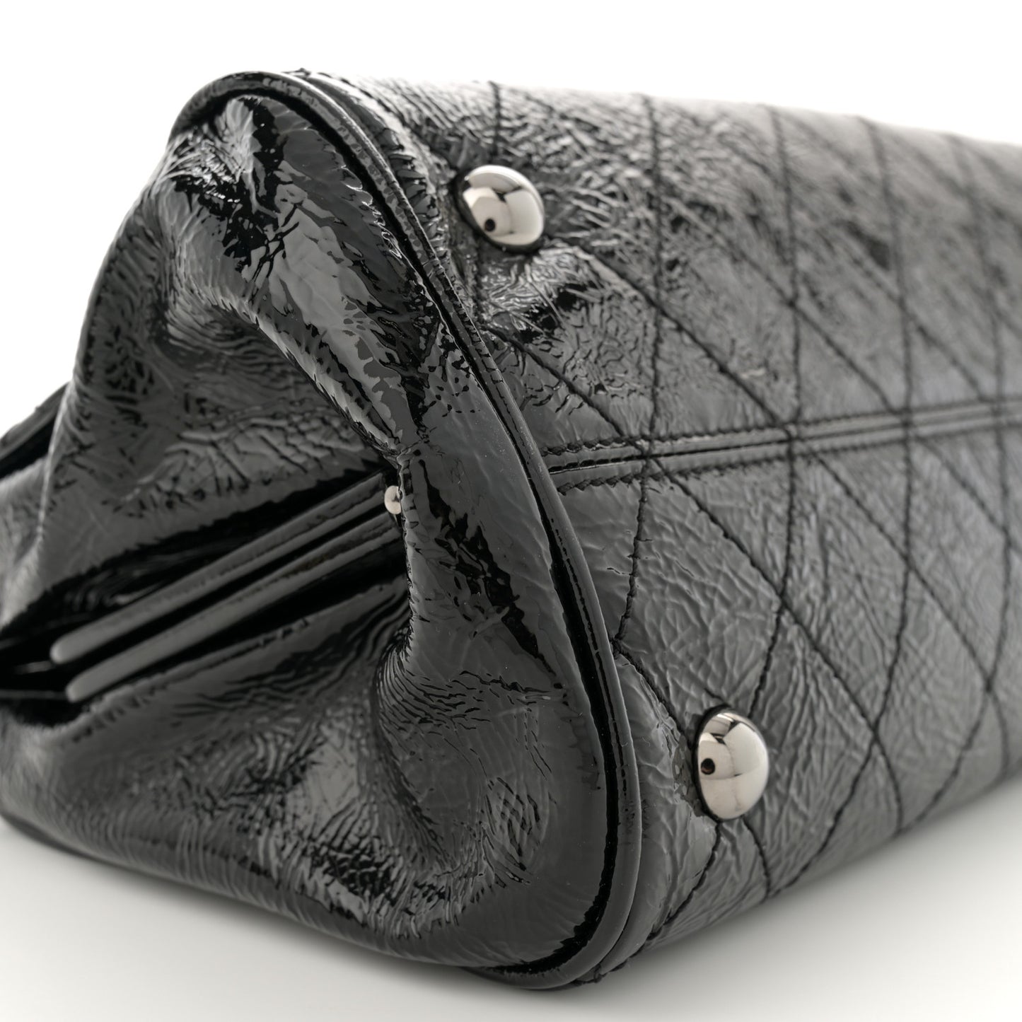 Distressed Patent Quilted Small Ritz Flap Bag Black