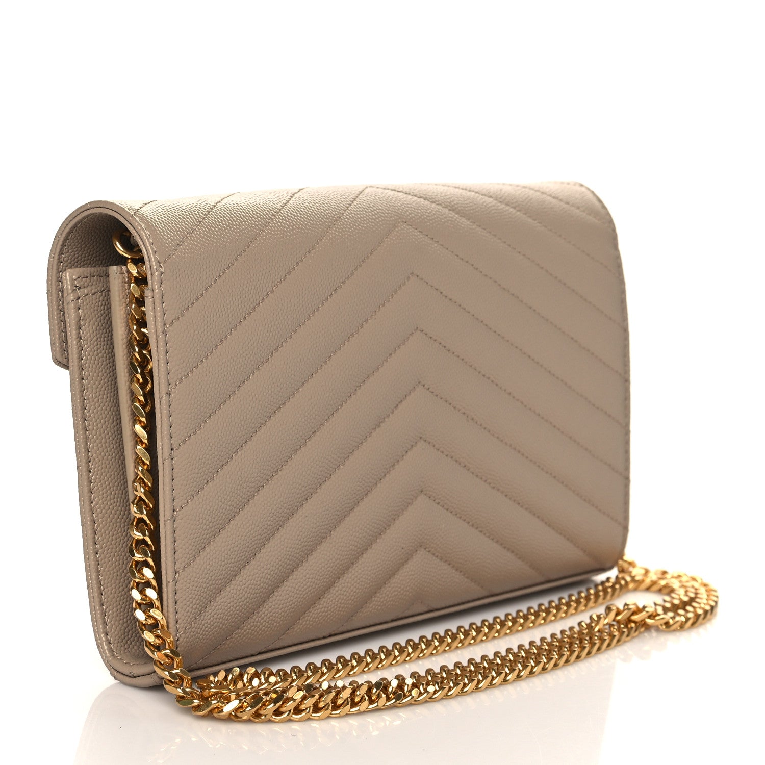 Saint Laurent Grain De Poudre Matelasse Chevron Monogram Chain Wallet Nude Powder 3 of 9