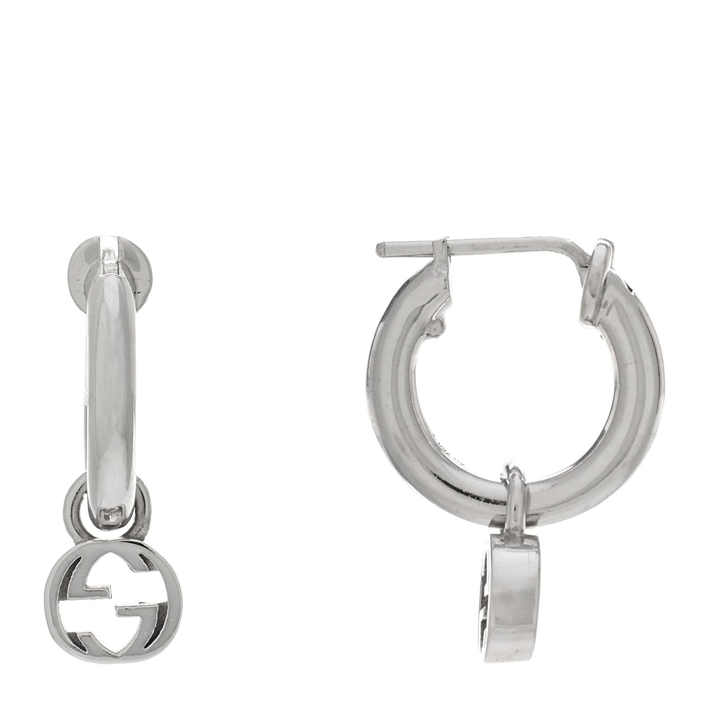 18K White Gold Running G Drop Hoop Earrings