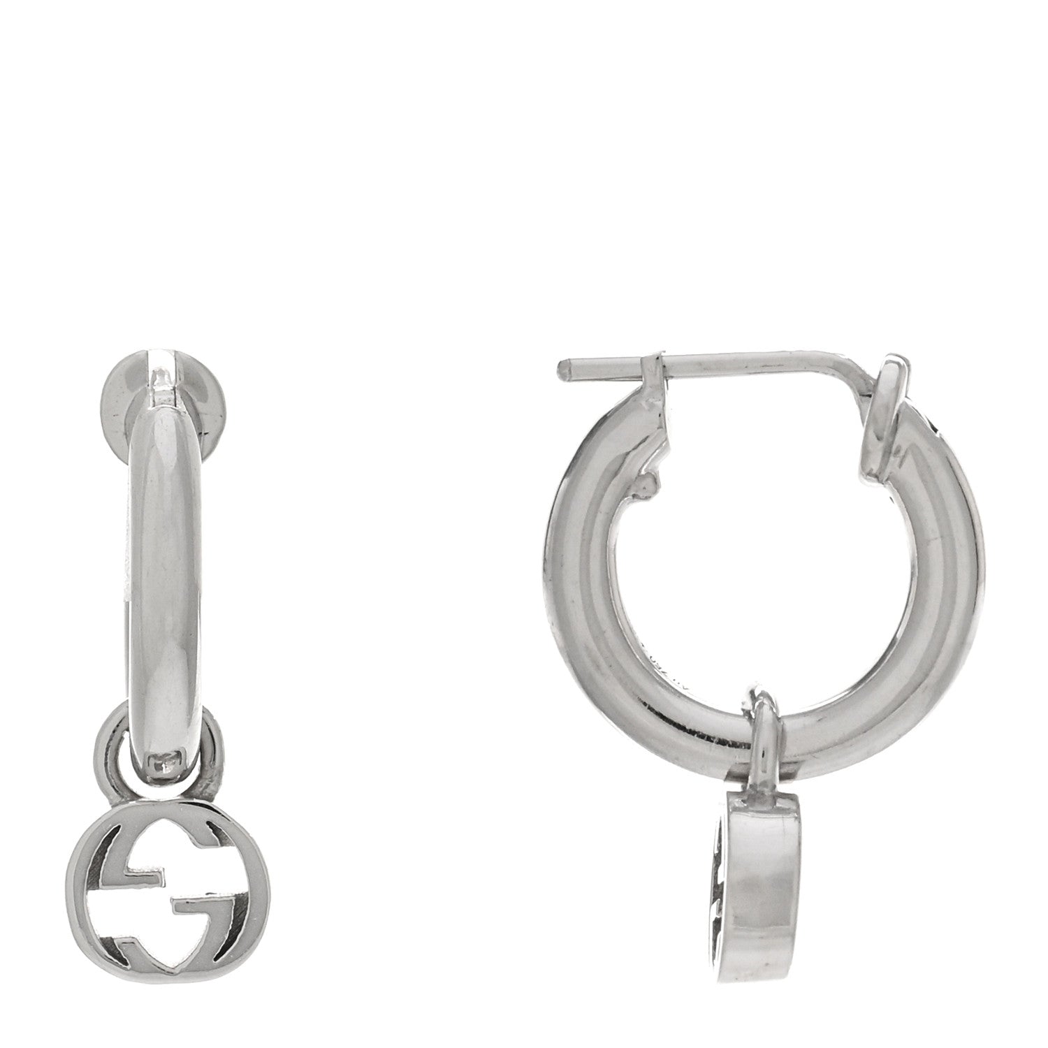 Gucci 18K White Gold Running G Drop Hoop Earrings 1 of 4