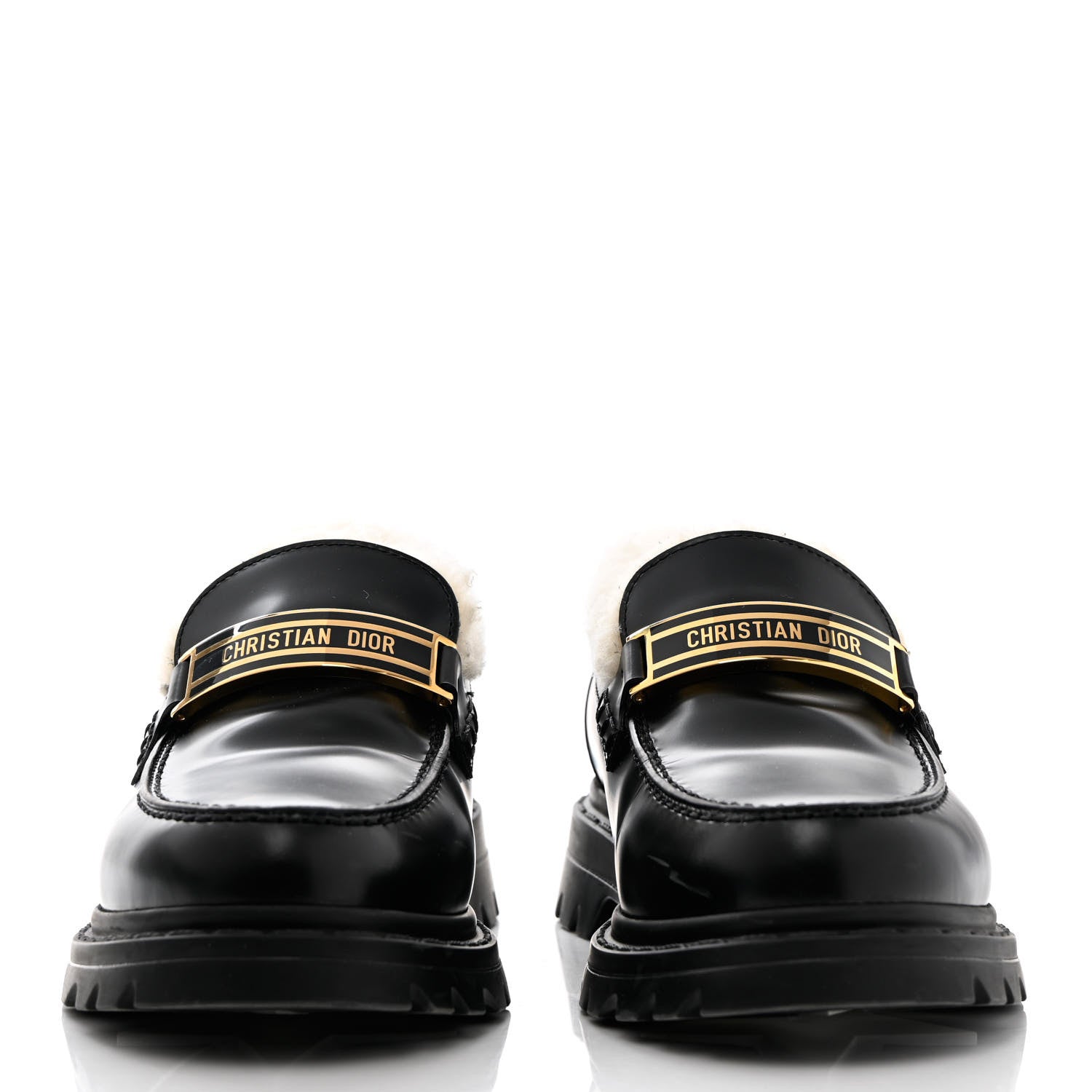 Christian Dior Brushed Calfskin Shearling Dior Code Lug Sole 15mm Loafers 36.5 Black Natural 2 of 11