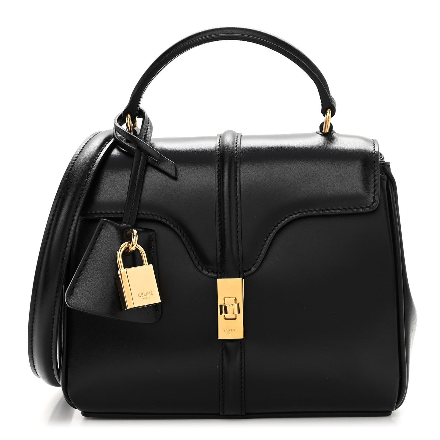 Satinated Calfskin Mini 16 Top Handle Bag Black