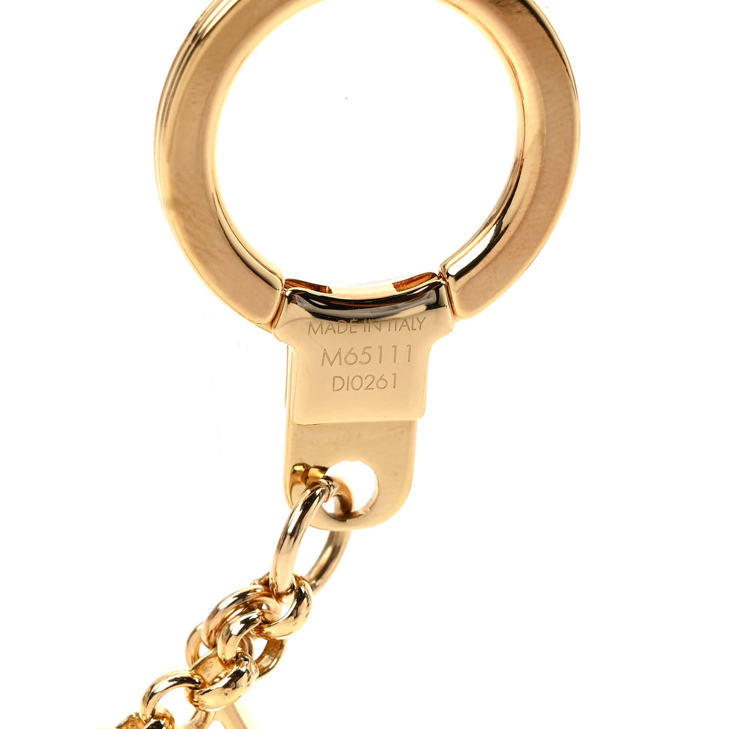 Brass Enamel Fleur De Monogram Bag Charm Chain Gold