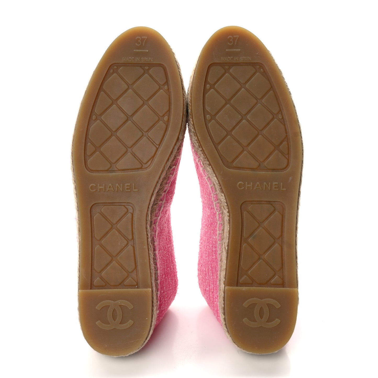 Tweed Grosgrain CC Espadrilles 36 Pink Ivory Gold Black