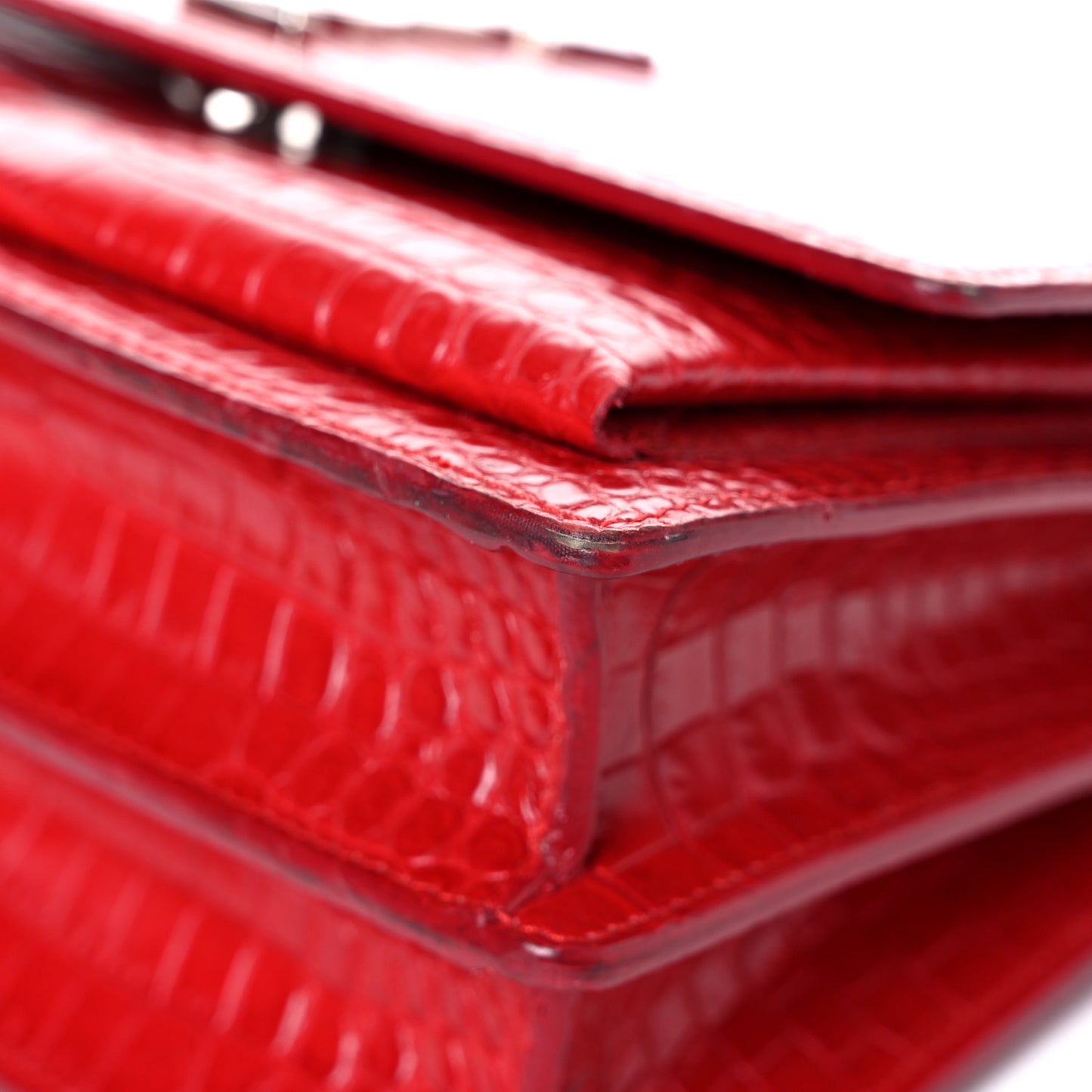 Calfskin Crocodile Embossed Medium Monogram Sunset Rouge Eros