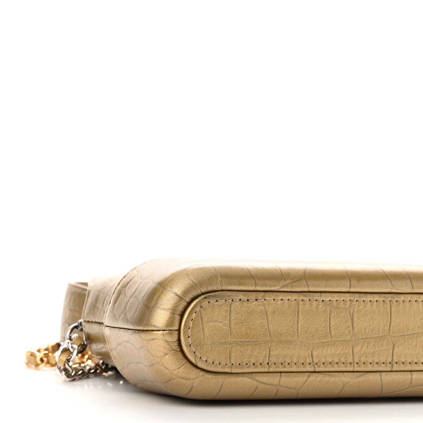 Metallic Calfskin Crocodile Embossed Small Gabrielle Clutch With Chain Gold